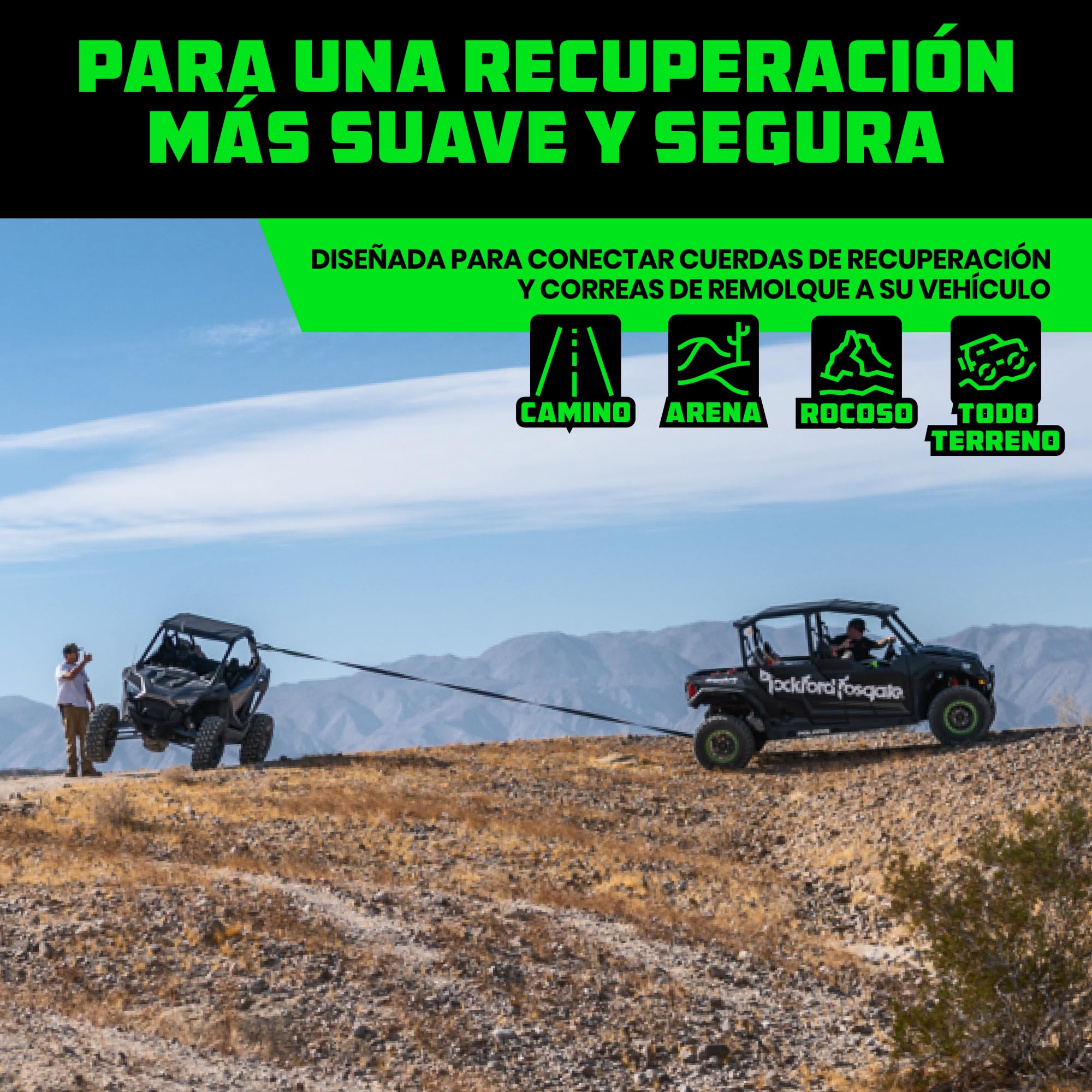 Rhino USA Grillete Sintetico - 2X Grilletes para Eslingas de Remolque 1 cm x 55 cm - 2X Grillete de Remolque Ultra Resistente a la Rotura 14,200 kg - Rescate de Todoterreno Quad Furgoneta 4x4 - Verde