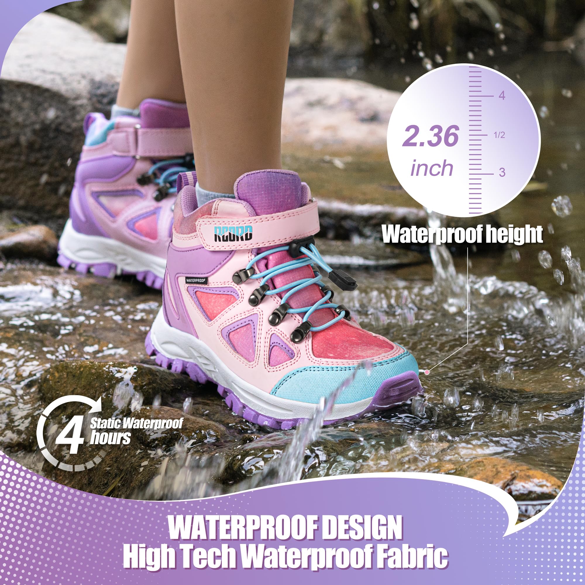 R CORD Kids Hiking Boots Waterproof Hiking Boots Girls Anti Collision Anti-Skid Athletic Outdoor Ankle Adventure Trekking Boots T-Purple 2 Little kid