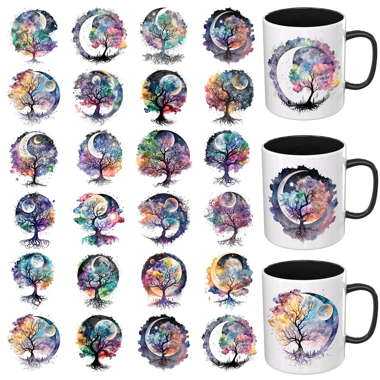 Stickers transfert UV DTF arbre de vie pour personnaliser tasses et cahiers