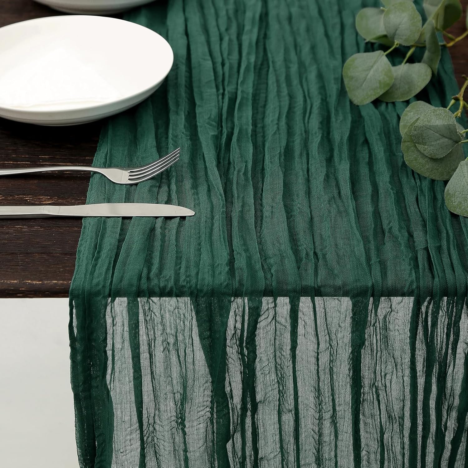 DOLOPL 10 Pieces Christmas Table Runner, Green Cheesecloth Table Runner 10FT Christmats Decorations Gauze Cheese Cloth Table Runner for Wedding Baby Shower Decorations Christmas Party Decoration