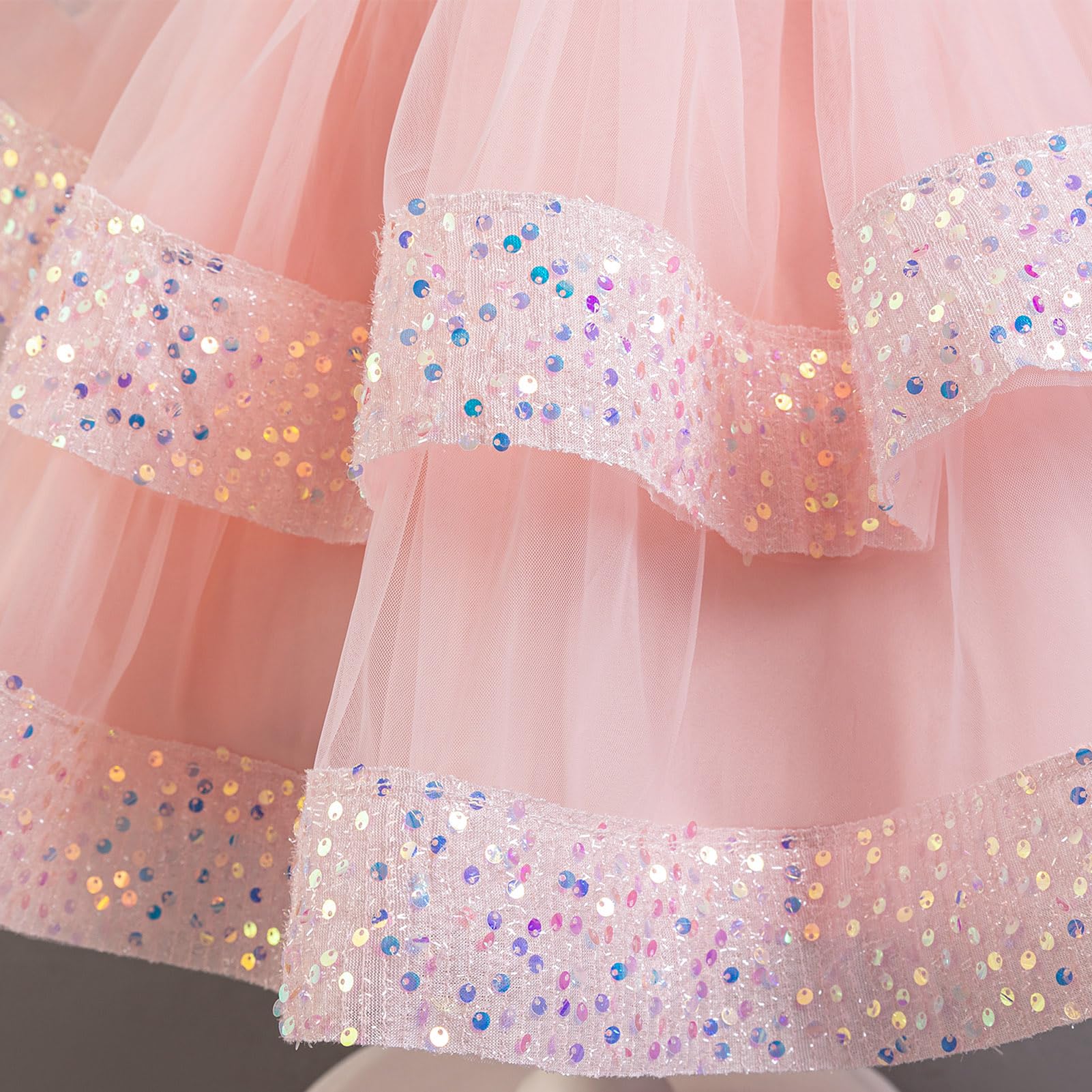 IDOPIP Enfant Fille Robe De Soirée Sequins Bowknots Tulle sans Manches Anniversaire Noeud Papillon Robe pour La Fête