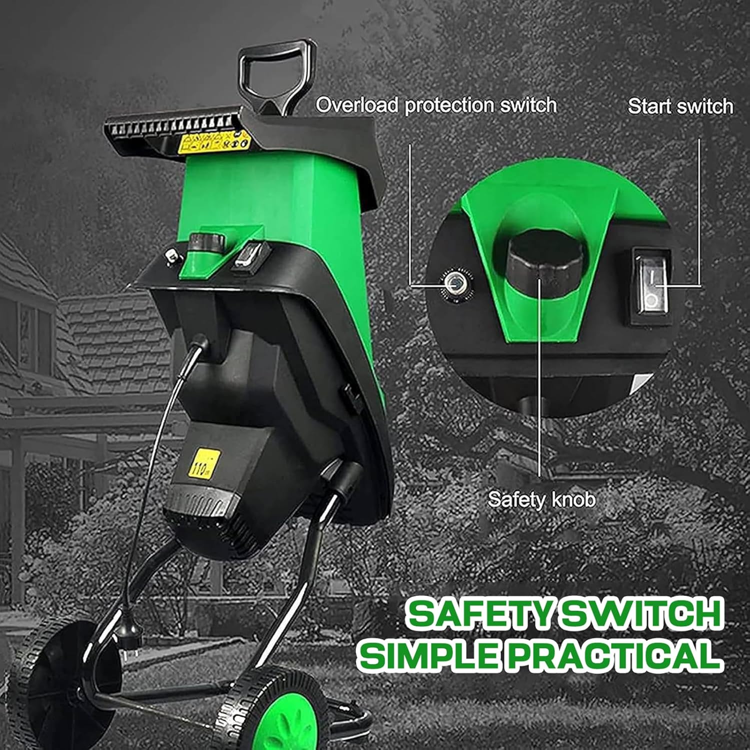 Electric Garden Shredder & Wood Chipper with 50L Collection Bag, 2400W-220V Powerful Leaf Mulcher - 40mm Cutting Capacity for Lawn and Garden Use