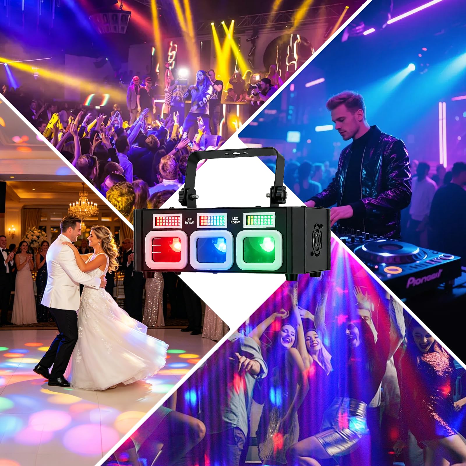 Lumière Disco DJ avec Télécommande, Lumière de Fête, Jeux de Lumières LED RGBW, 90 Motifs Dynamiques, Activation Sonore, DMX, pour Anniversaire, Club, Mariage et Bar