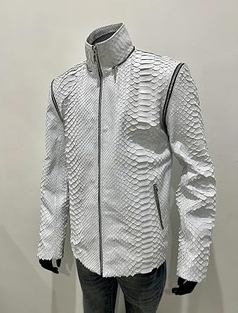 Men's Python Leather Motorcycle Biker Jacket, Genuine Snakeskin Coat for men