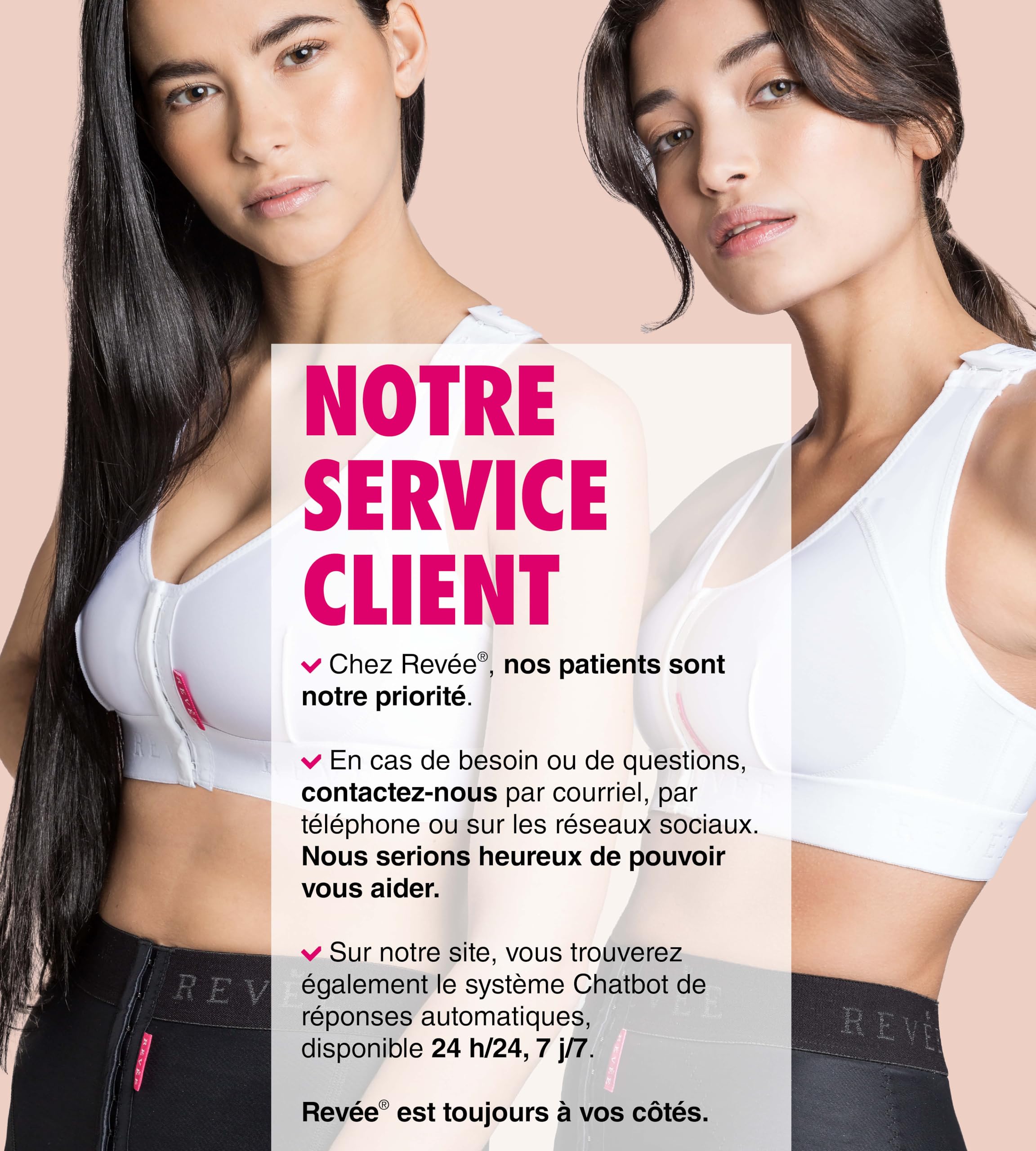 RÉVÉE Bra Elodie Brassière Post Opératoire - Soutien Gorge de Compression Postopératoire avec Ouverture Frontale, Augmentation ou Réduction Mammaire, Substitution de Prothèse, Blanc/Noir