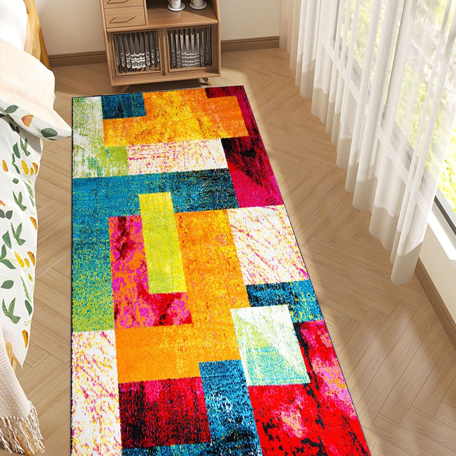 GUBYIU Abstract Area Rugs Rockwood Modern Geometric Patchwork Polypropylene Area Rug Long Runner with Rubber Backing Non Slip Bath Rug for Living Room Entryway Foyer Hallway Bedroom 23.6X59 in Runner