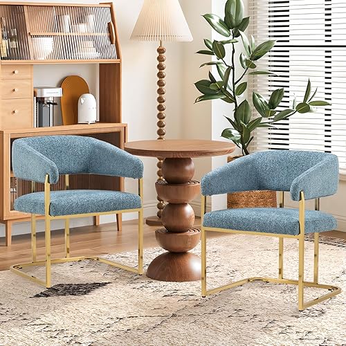 Sillas de comedor modernas, asiento tapizado ancho con patas de metal que no se oxidan (juego de 2, azul)