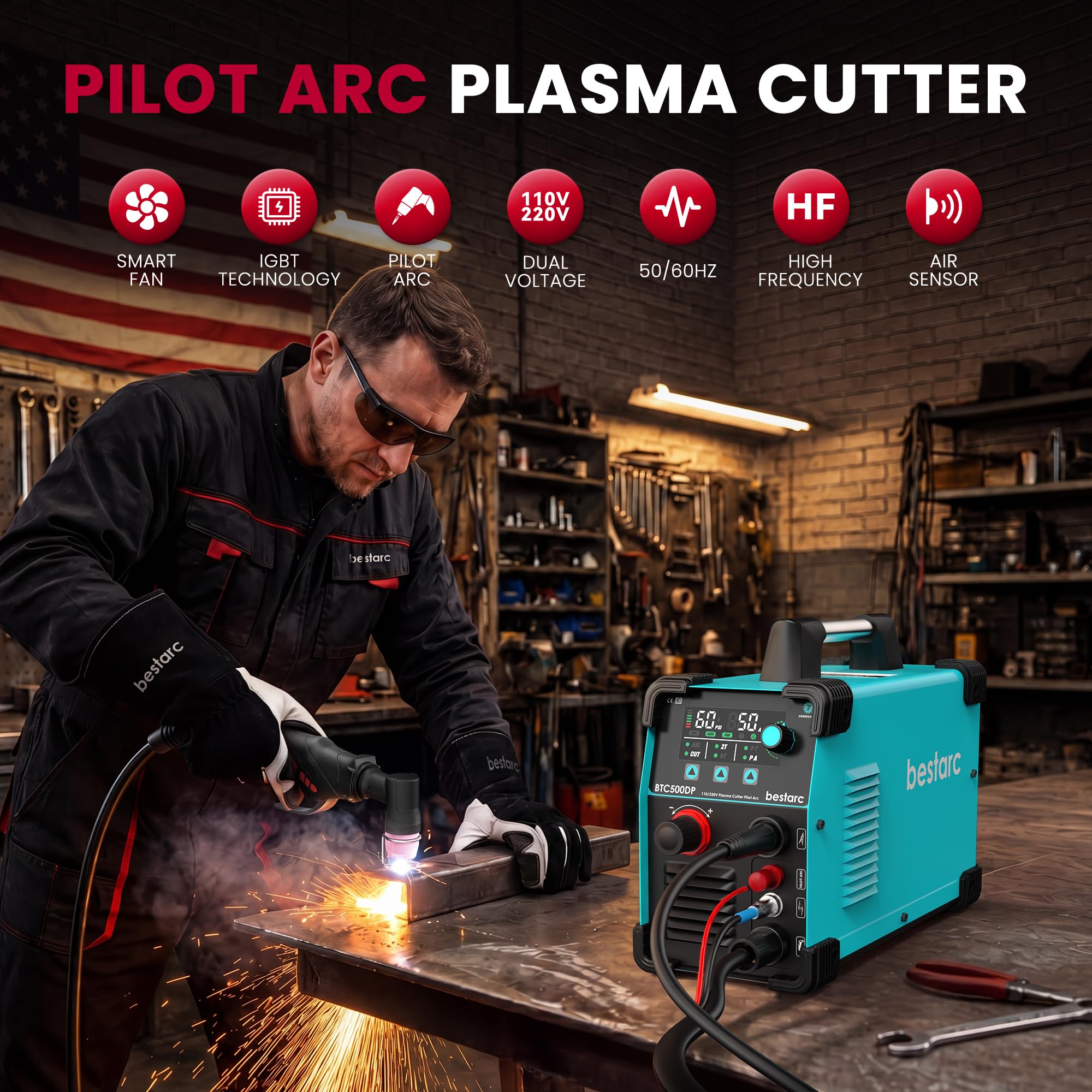 bestarc Taglierina al plasma, Pilot Arc BTC500DP 7th Generation 50Amps Screen Display Dual Voltage 110/220V Macchina da taglio al plasma digitale (BTC500DP 7Gen 110/220V)