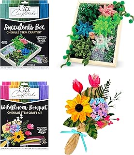 WeVeel Cozy Craftworks Chenille Stem Flower & Succulent Craft Kit for Adults – Create a Wildflower Bouquet and Succulent Box Garden – Relaxing DIY Botanical Arts & Crafts Set