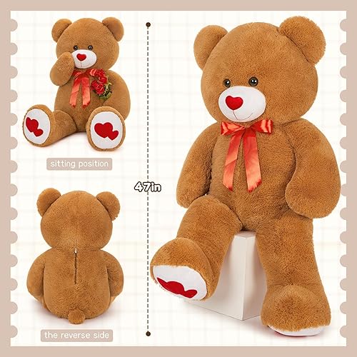 Miniatura 146 de Tezituor Oso de peluche gigante de 4.3 pies, animales de peluche grandes de 52 pulgadas con vientre blanco, regalo de San Valentín para novias