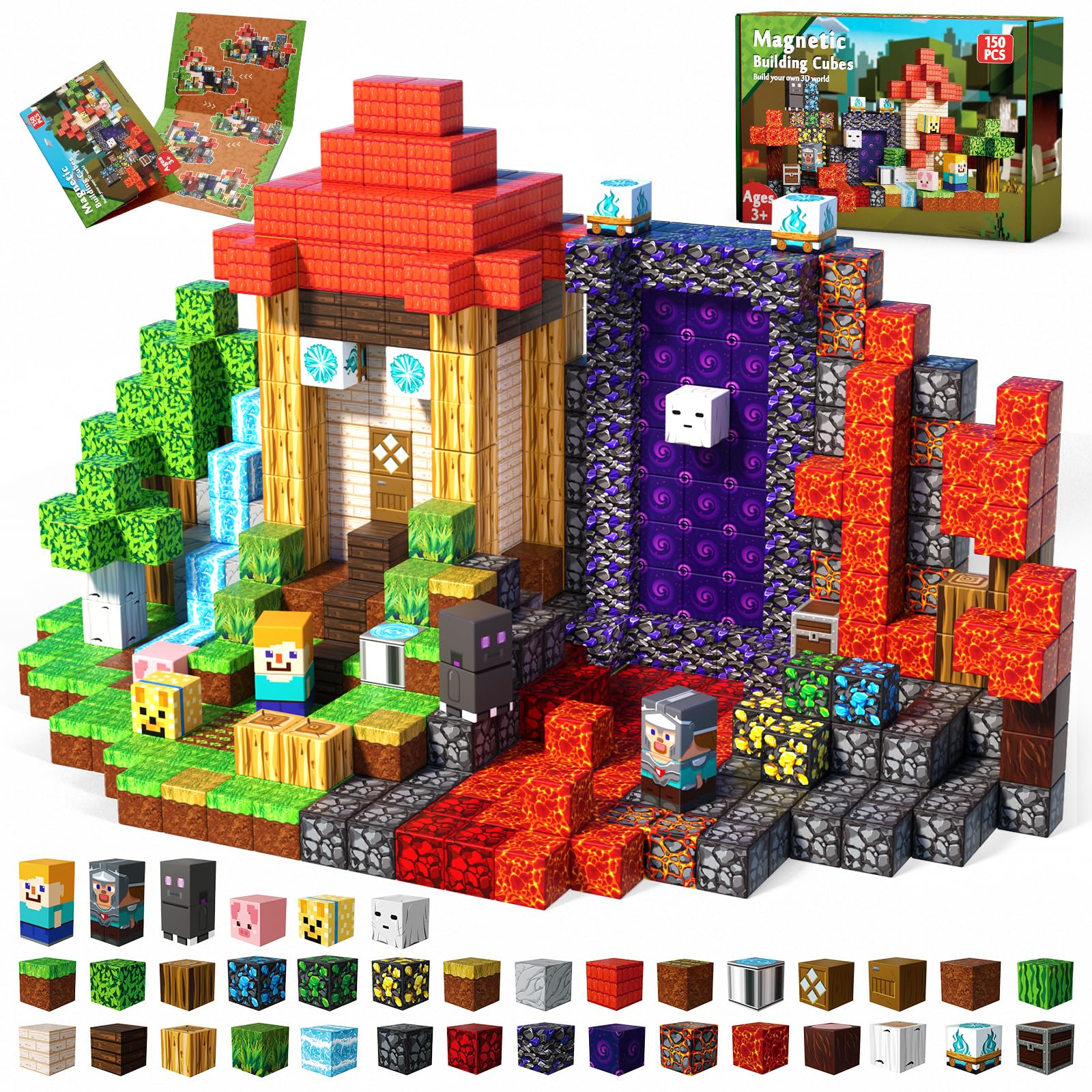 Annexfun Magnetic Blocks - 150PCS Magnetic Building Blocks Forest Portal Building Cubes Toys Montessori Toddler Birthday Gifts -STEM Construction Toys for Kids Ages 3 4 5 6 7 8 9