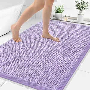 Smiry Luxury Chenille Bathroom Rugs 48x32, Extra Soft and Absorbent Shaggy Bath Mat, Machine Washable, Non-Slip Plush Carpet Runner for Tub, Shower, and Floor, Home Decor Accessories, Purple