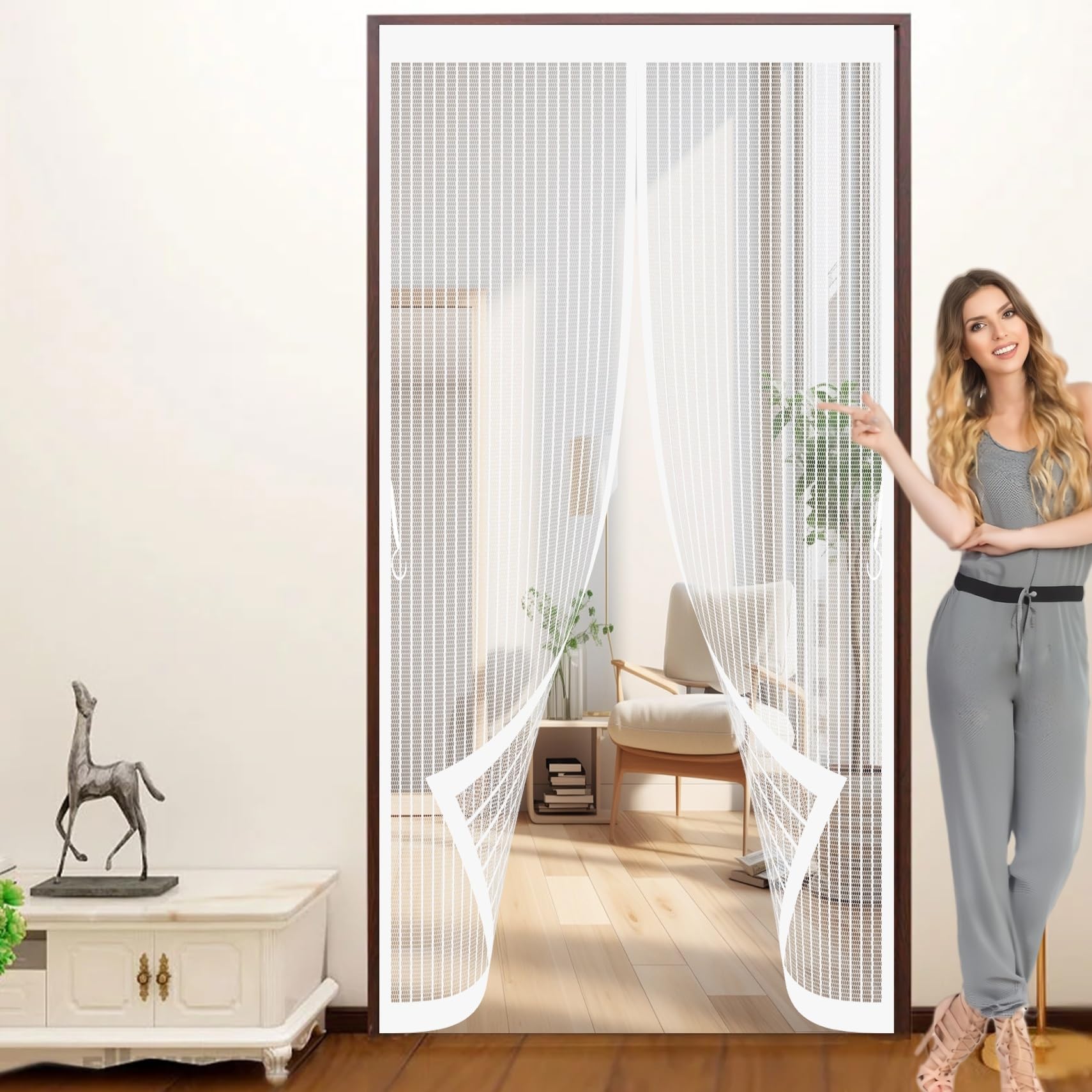 Moustiquaire porte magnétique 180x194 anti-moustiques maille fine blanche