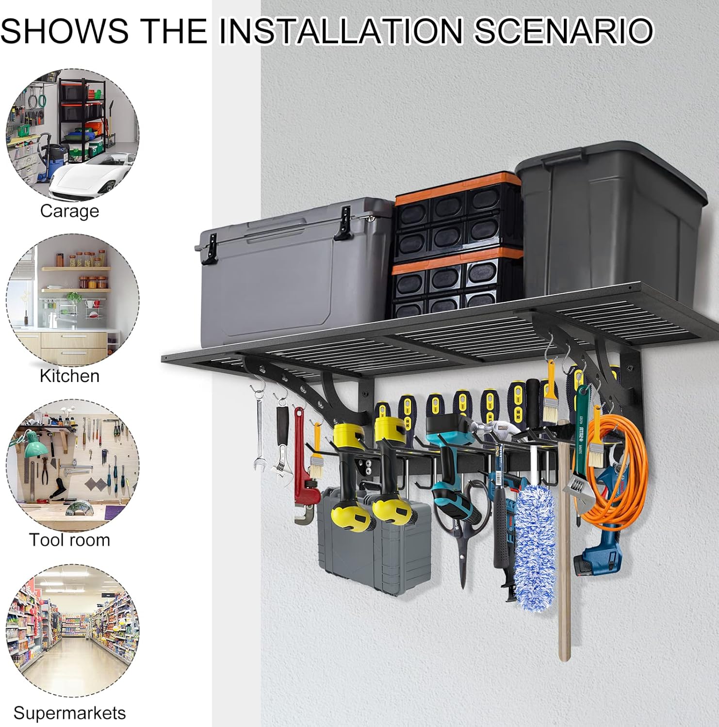 BeneLabel 2-Pack 15" x 38" Heavy Duty Wall Shelf Garage Storage Rack Wall Mounted Floating Shelves with Power Tool Organizer, 5 Drill Rack, Wall Mounted Storage Rack, Garage Organization System : Home & Kitchen