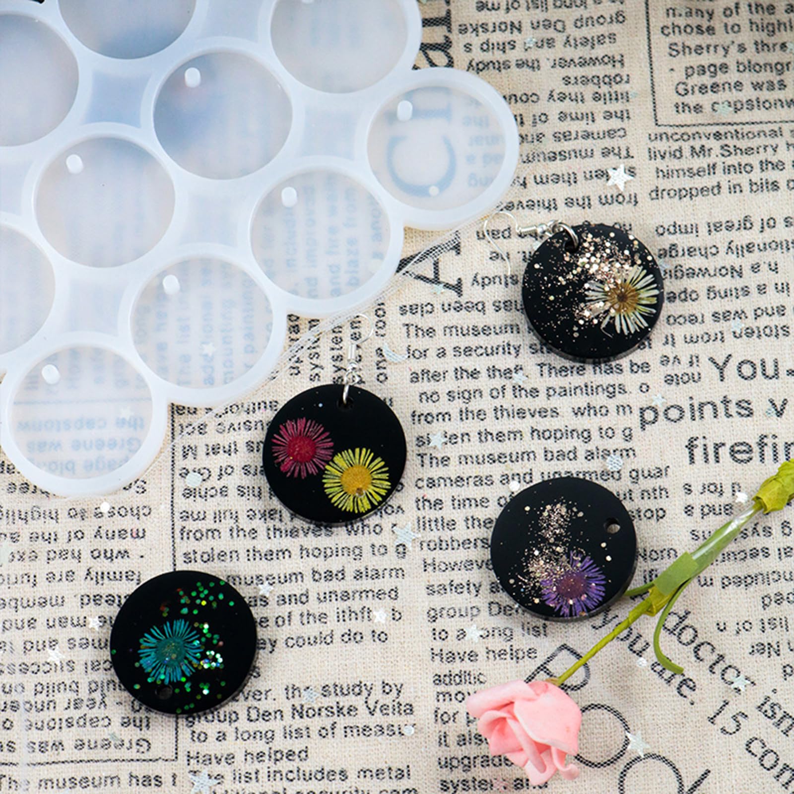 Confezione da 12 stampi rotondi in silicone per portachiavi, versatili stampi in resina fai da te per gioielli, portachiavi e artigianato, facili da usare per splendidi disegni