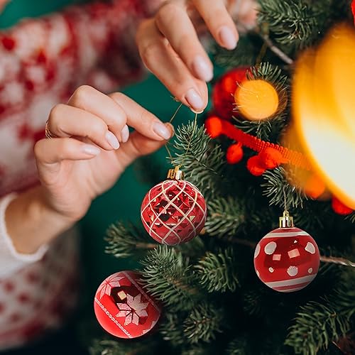 Miniatura 3 de Juego de adornos para árbol de Navidad, 42 piezas, adornos de Navidad inastillables, bolas blancas y rojas para decoración del árbol de Navidad,