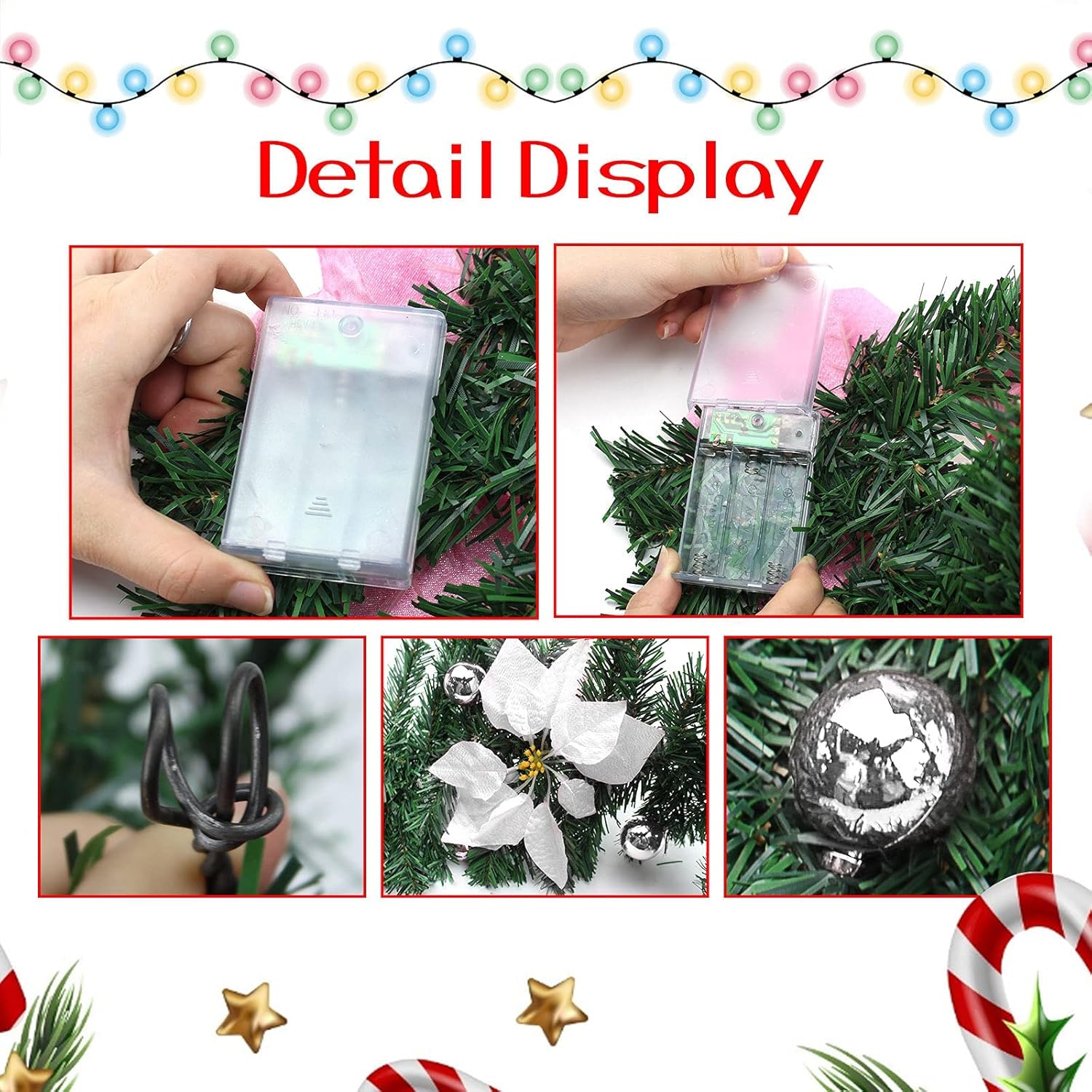Hiistar Christmas Illuminate Garland - 8.8 ft Rattan Christmas Artificial Flower Vine Plants Christmas Decorations, Christmas Garland with Pre-Lit Battery Operated (Battery Not Include) (White)