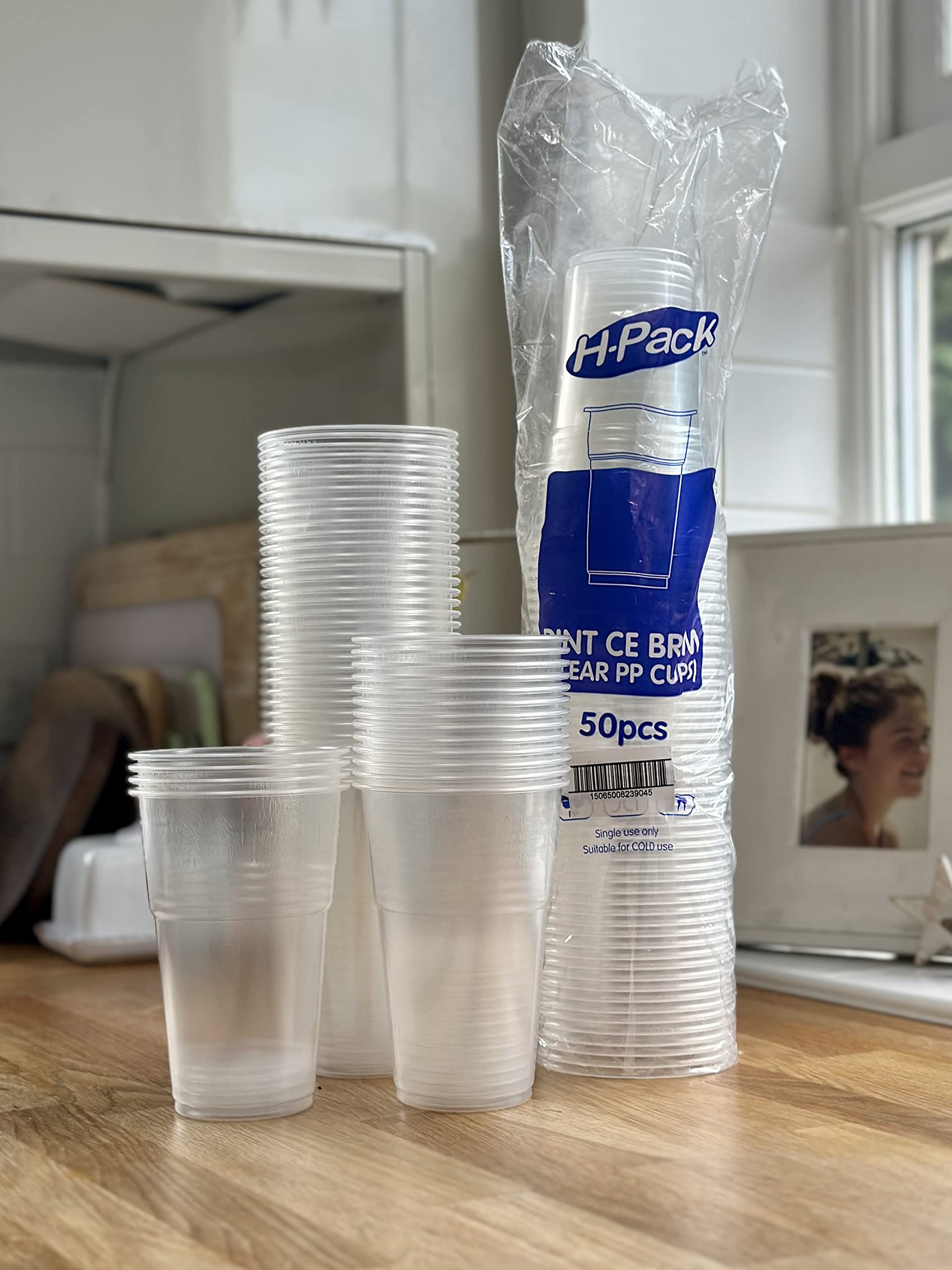 50 Strong Plastic Pint Cups. Great for Outdoor Partys, Gatherings, Events, Funerals and Celebrations. Good for Games and Other Actives. Disposable Plastic Cups.