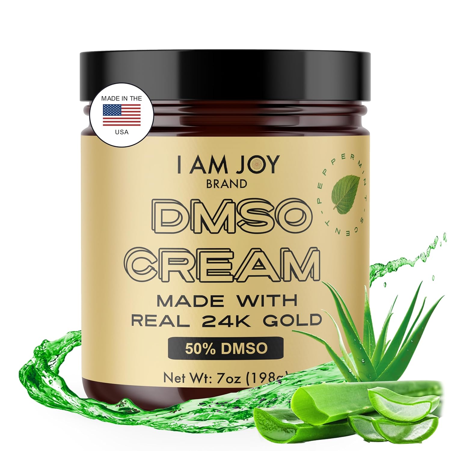 DMSO Cream with Real 24K Colloidal Gold | Promotes Mobility and Joint Comfort | 99.99% Pure Pharmaceutical Grade | Made with Aloe Vera Gel and Shea Butter | Peppermint Scent – 7oz Glass Jar