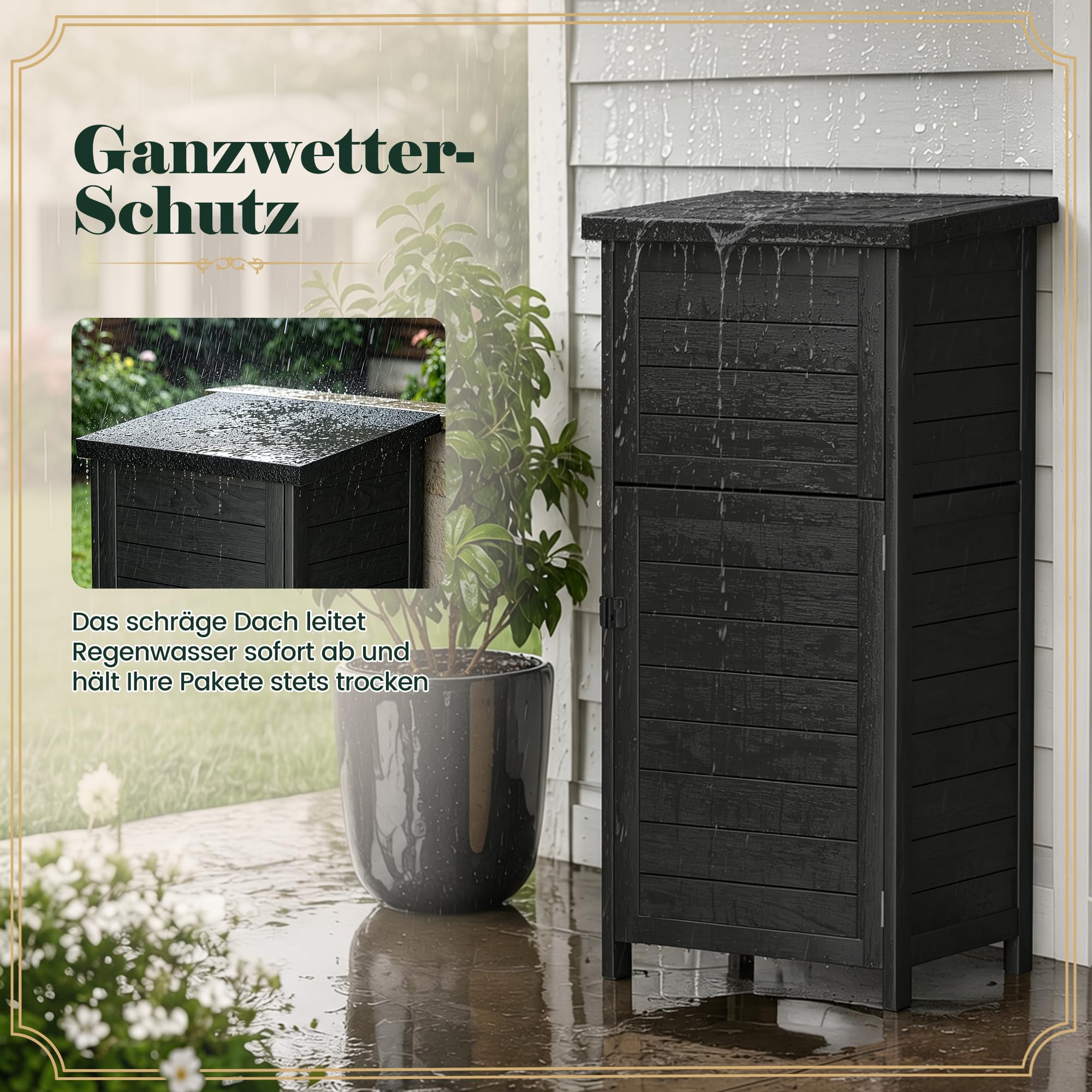 Pamapic Paketbox, Extra Große Briefkasten mit Paketfach den Außenbereich, Bodenmontiert, Abschließbar, Wetterfeste Paketbriefkasten Holz mit Klappdeckel, Schräger Oberseite, 50x49x114 cm, Schwarz
