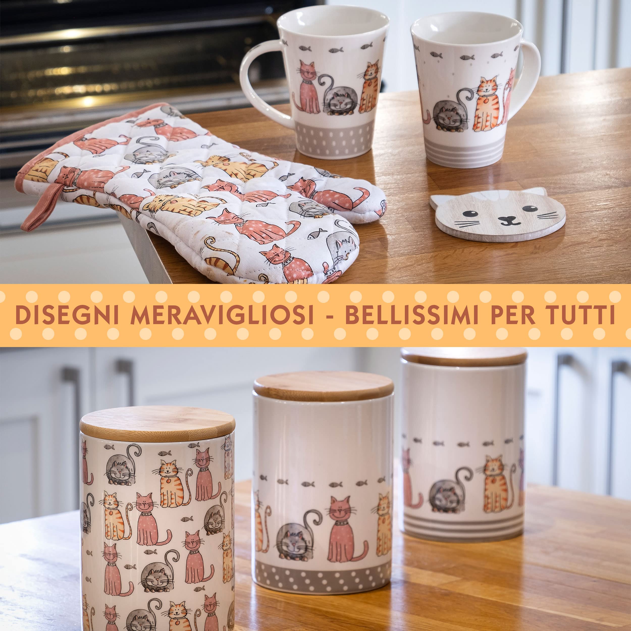 SPOTTED DOG GIFT COMPANY Set di 2 Tazze Gatto da Caffè in Ceramica 360 ml per Caffè e Tè, Tazze con Gatti Carine e Colorate, Regalo per Gattara, Donna e Uomo