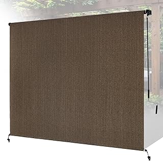 8'W x 8'H Mocha Patio Shades Roll up Outdoor Roller Shade Crank Wand Bli...