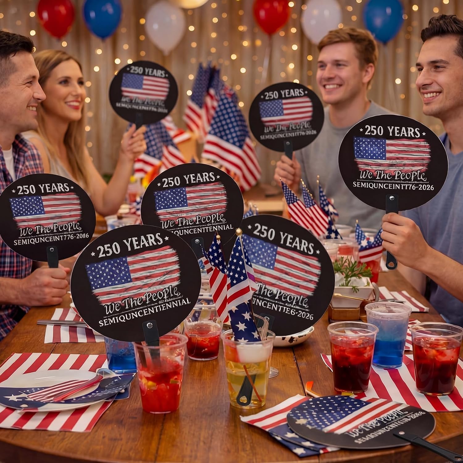 50 Pcs 250th Anniversary Flag Patriotic Hand Fans 4th of July Independence Day Party Supplies Accessories American Flag Plastic Handheld Fans with Handle Bulk Gifts Red White Blue Decorations