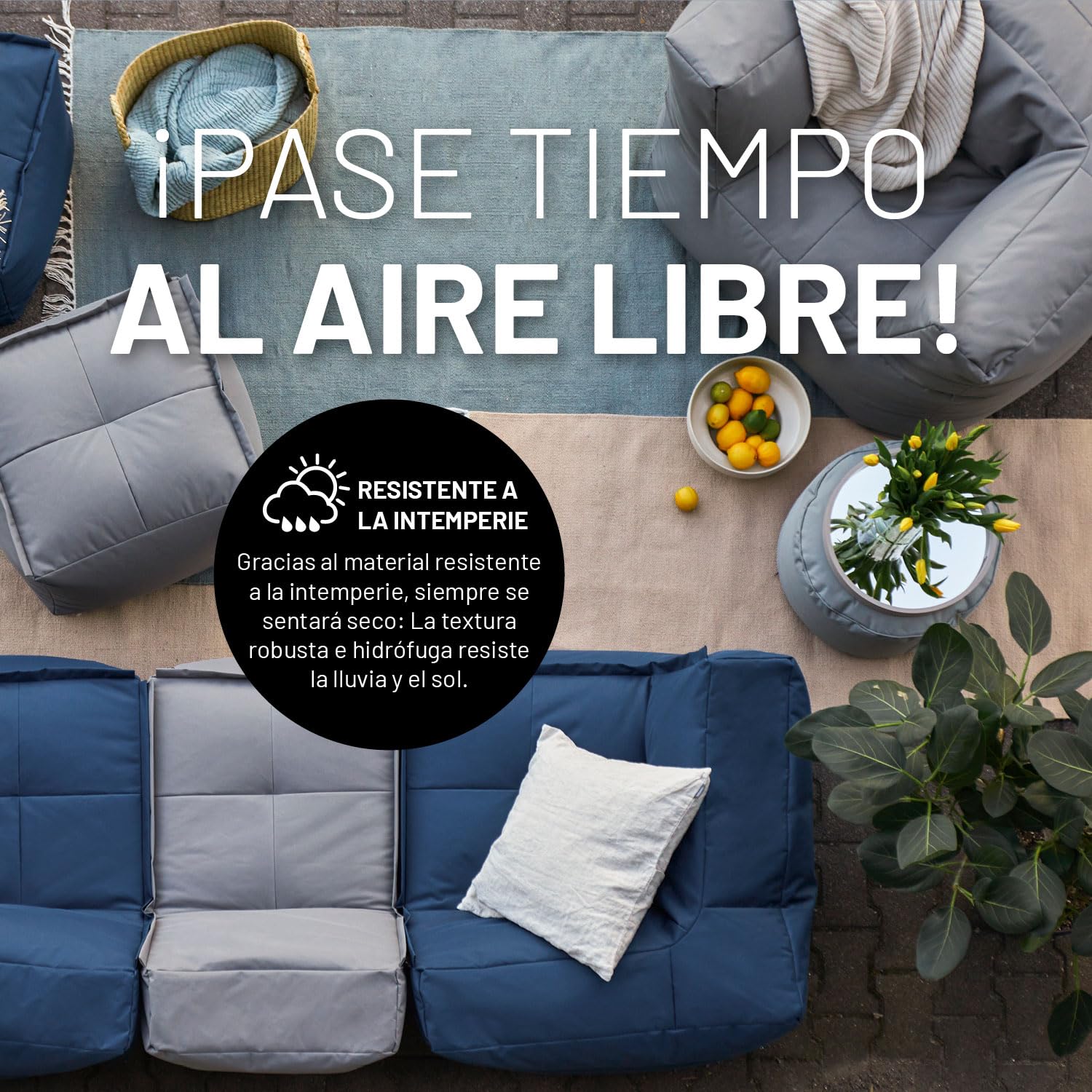 Lumaland Beanbag Lounge Modular | Puf Impermeable | Taburete Ligero y Expandible Individualmente | Juego de Salón para Interior y Exterior | Asiento Lavable para Jardín | 54x54x54 cm [Gris]