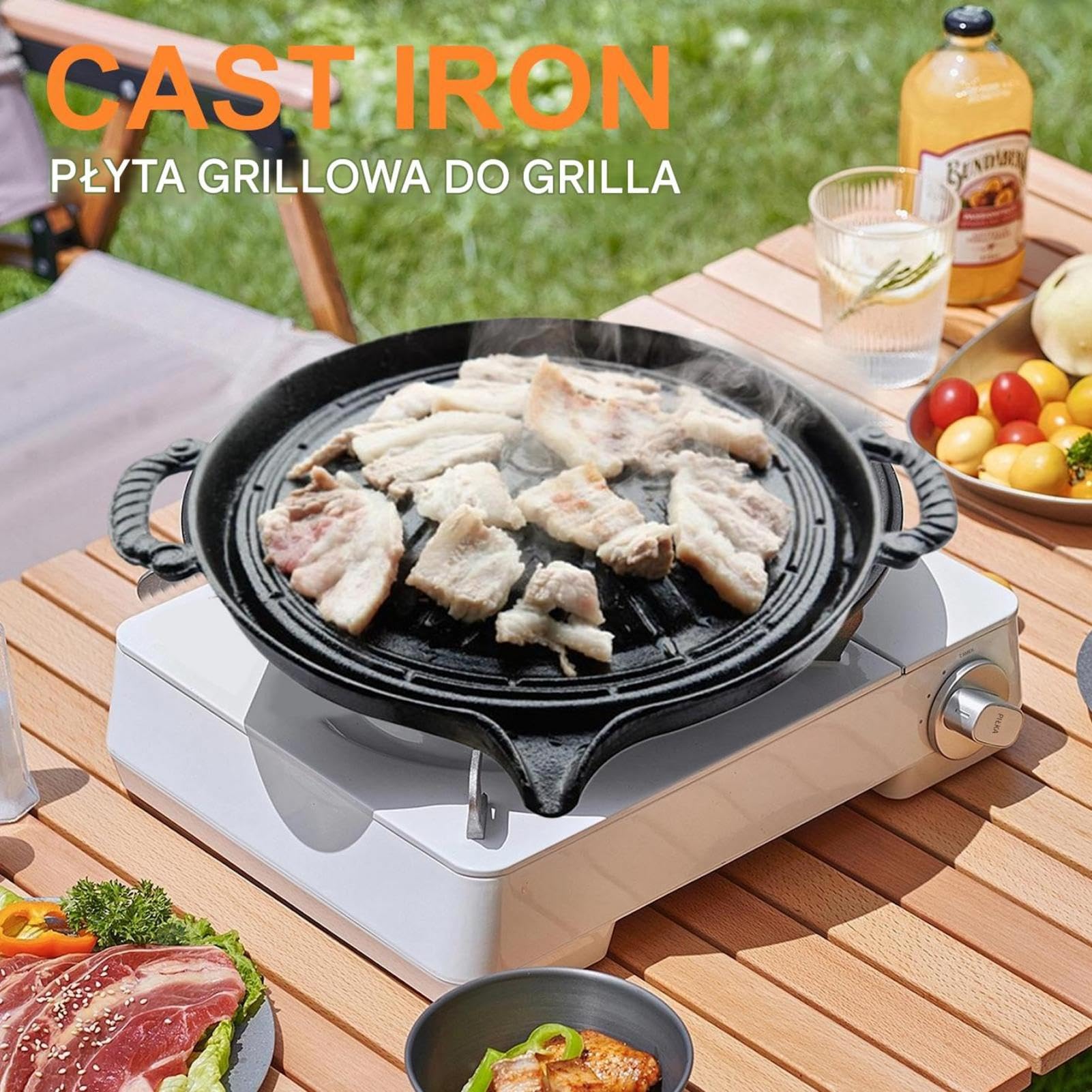 BBQ Cat Iron Grilling Patels, żeliwna patelnia grillowa Patelnia z | Grillowanie talerza smażenia nonstick, 11 -calowa okrągła griddle na do pomieszczenia lub zewnętrznego