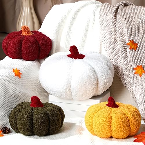 Miniatura 8 de 4 cojines de almohada de calabaza 3D de Acción de Gracias, almohada de calabaza de Halloween, sherpa, otoño, calabaza, almohada de peluche para