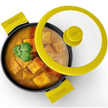 GEMMA Naturally Non Stick Iron kadai with lid | pre Seasoned Induction cast Iron kadai with lid for Cooking deep Frying | Pre Seasoned kadhai Induction Freindly with Glass Lid 3L