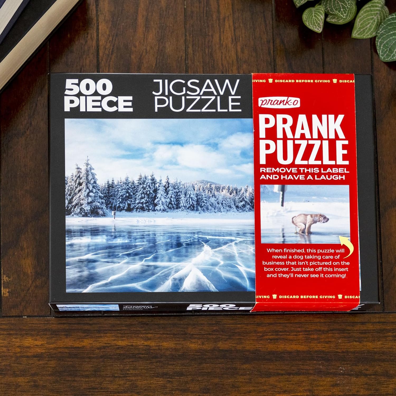 Prank-O 500 Piece Prank Jigsaw Puzzle, Pooping Dog Secret Image, Funny Gag Gift for Puzzle Lovers, Dog Lovers, White Elephant Puzzle for Friends and Family (500, Frozen Serenity)