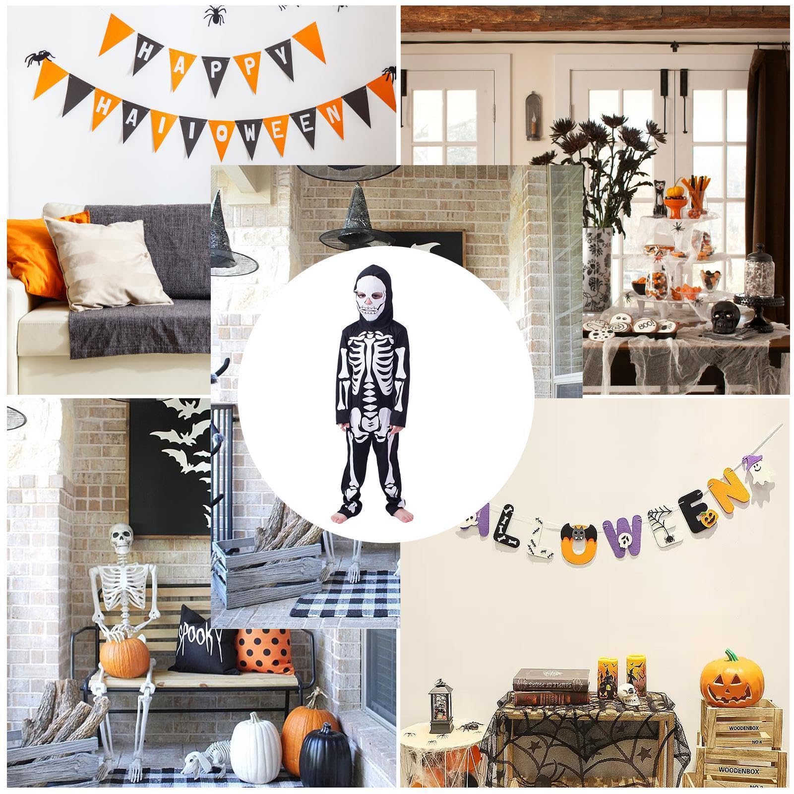 Dziecięce przebranie szkieletu miękki i oddychający strój kości z maską | Strój szkieletowy kostium na Halloween kombinezon z kości dla chłopców i dziewcząt rola maskarada pokaz impreza