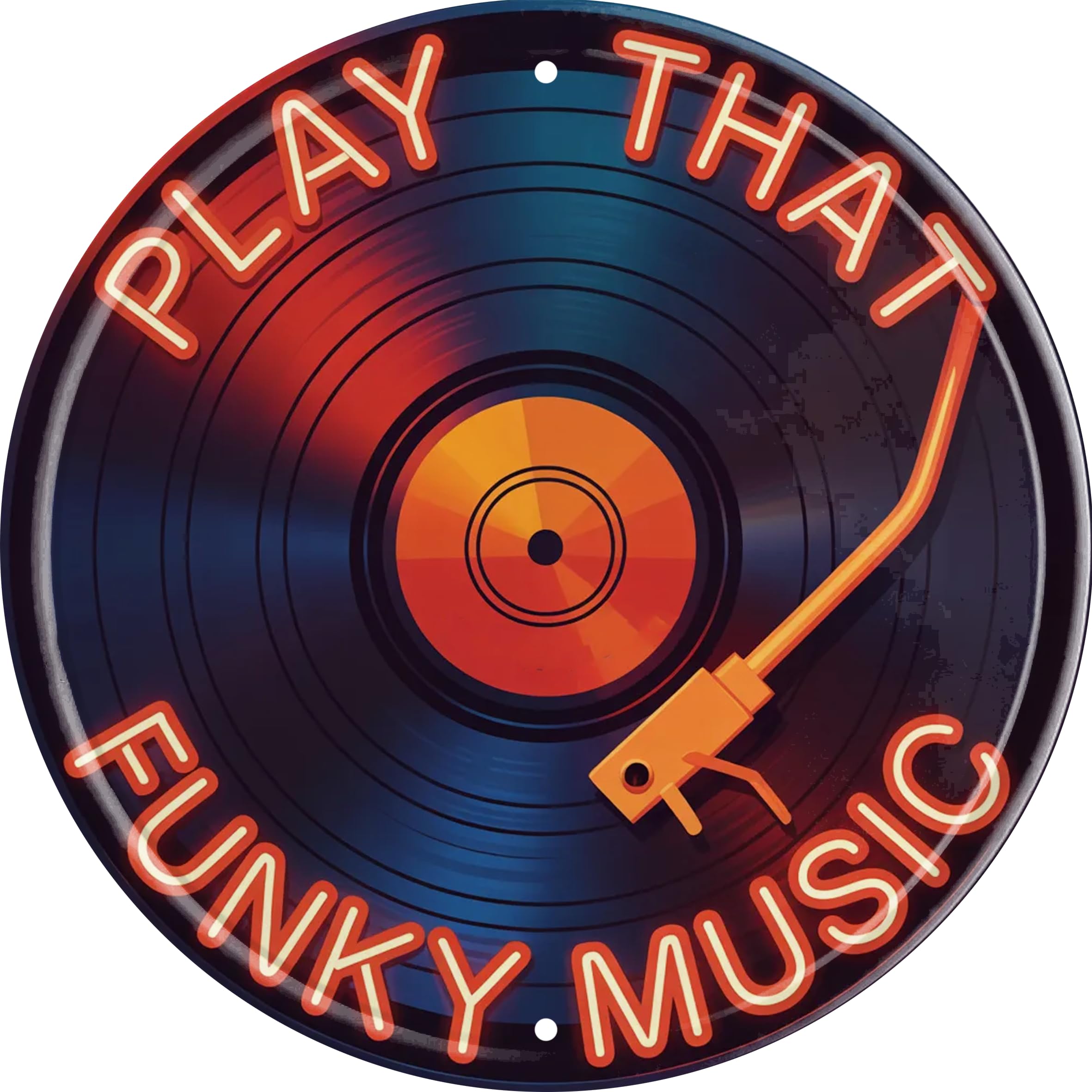 Play That Funky Music Metal Sign 8x8in Round Music Plaque for Game Room Wall Decor Gift