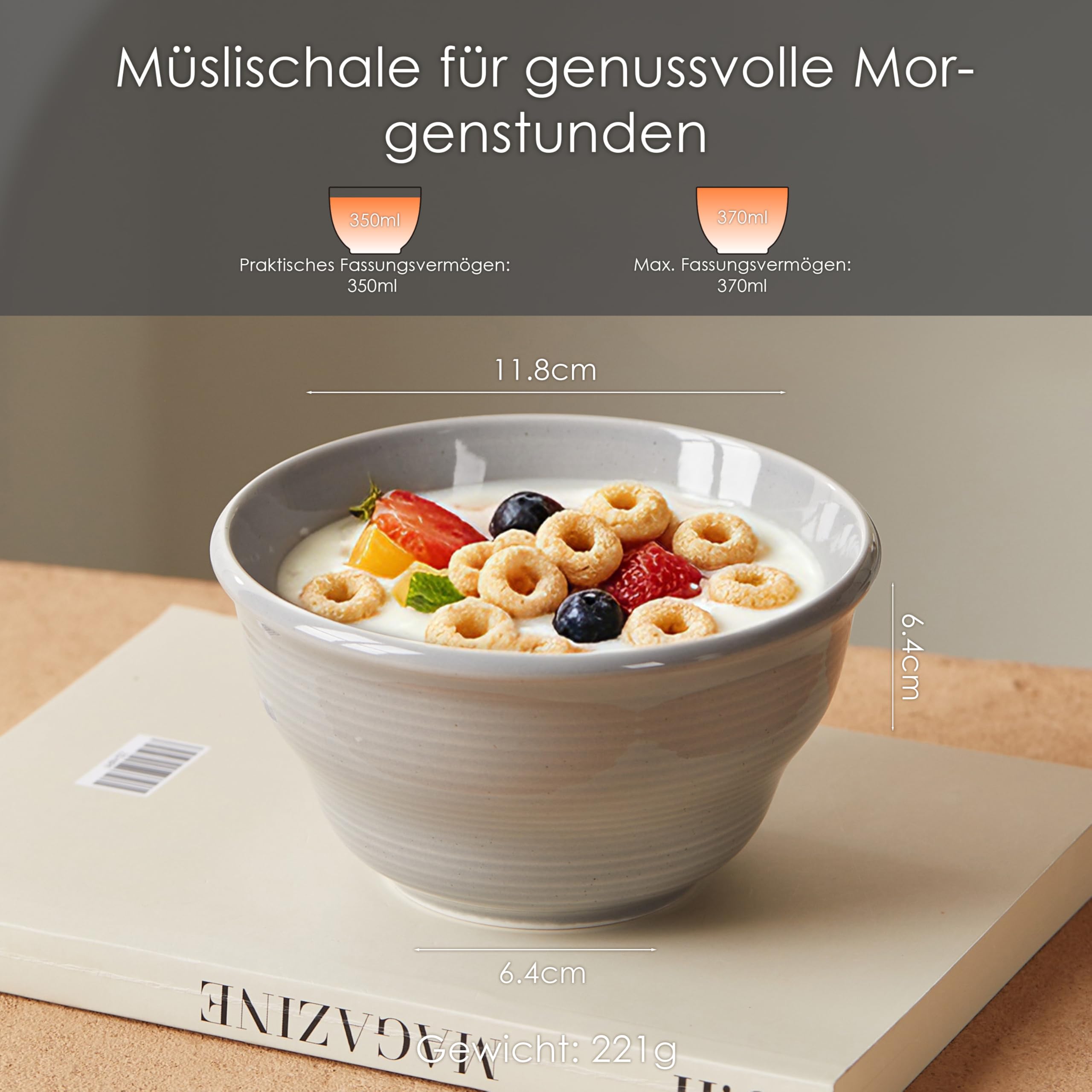 Jiwoo Müslischalen Bowl Schüssel 48er Set, 370ml Suppenschalen Dessertschalen für Nudeln, Salat, Obst, EIS, Keramik Bowl Schüssel mikrowellen spülmaschinengeeignet