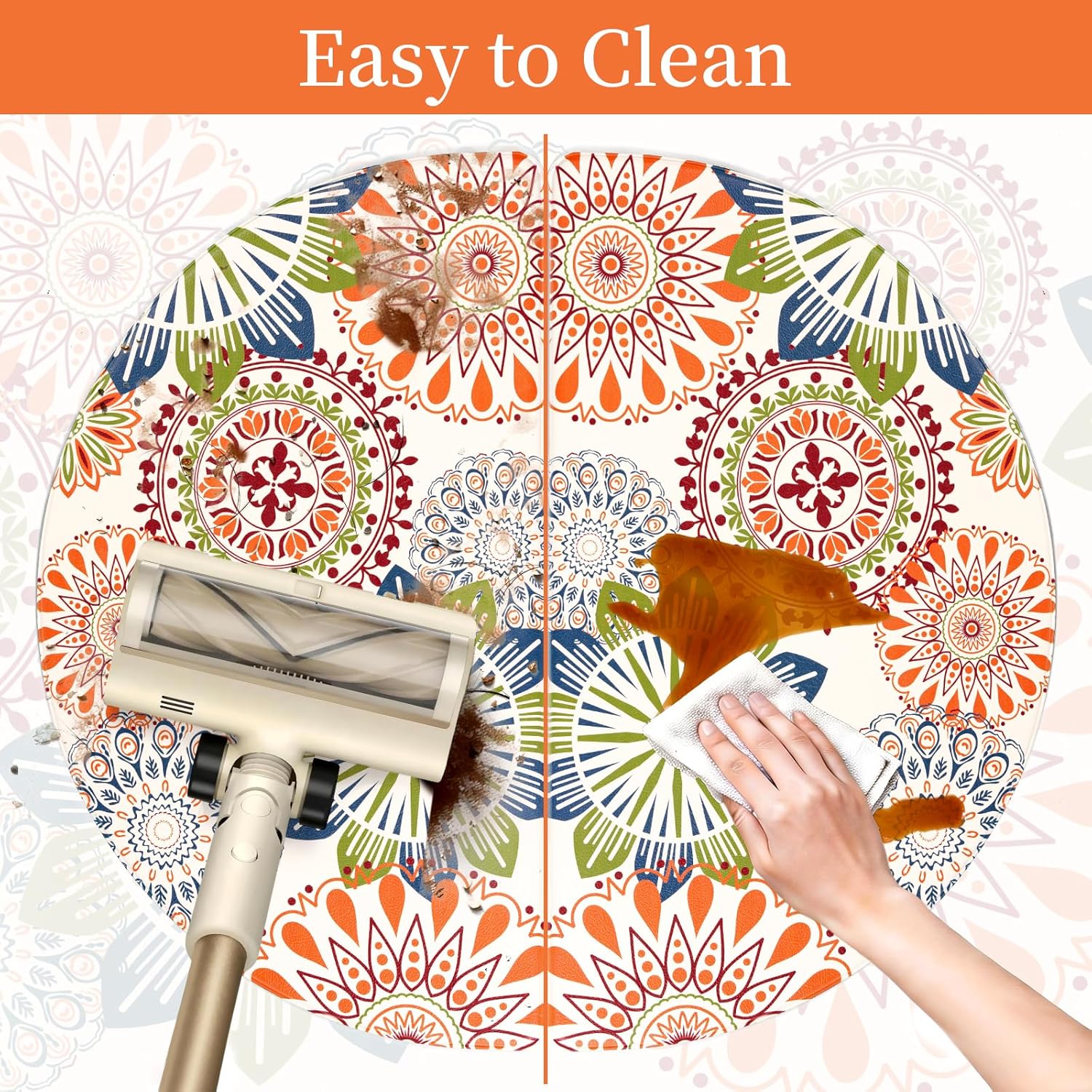 PVC Anti-Fatigue Kitchen Mats, Non-Slip Semi Circle Rug, Comfort Standing Runner Rug, Multipurpose Indoor Mats for Laundry, Office, Bedroom, Sink, Bathroom,Colorful Pattern,size18 x30
