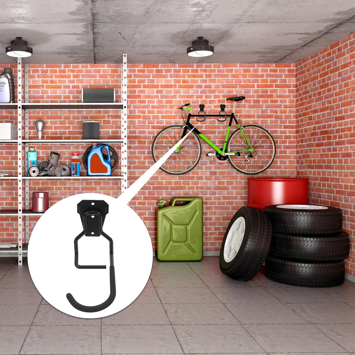 4pcs Heavy Duty Garage Wall Hooks – Steel Bicycle Hangers for Bike and Tool Storage, Wall Mounted Utility Rack for Garage Organization and Lawn Equipment