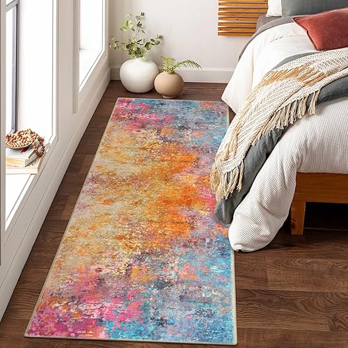 Lahome Modern Abstract Runner Rug - 2x6 Colorful Runners for Hallways Non Skid Laundry Room Rug Washable Carpet Runner, Rainbow Soft Non Slip Indoor Throw Runner for Bedroom Kitchen Bathroom