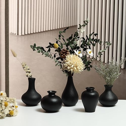 Miniatura 5 de Jarrones pequeños de cerámica blanca, juego de 5, mini jarrones de cerámica para hierba de las pampas, flores, moderno jarrón blanco de cerámica