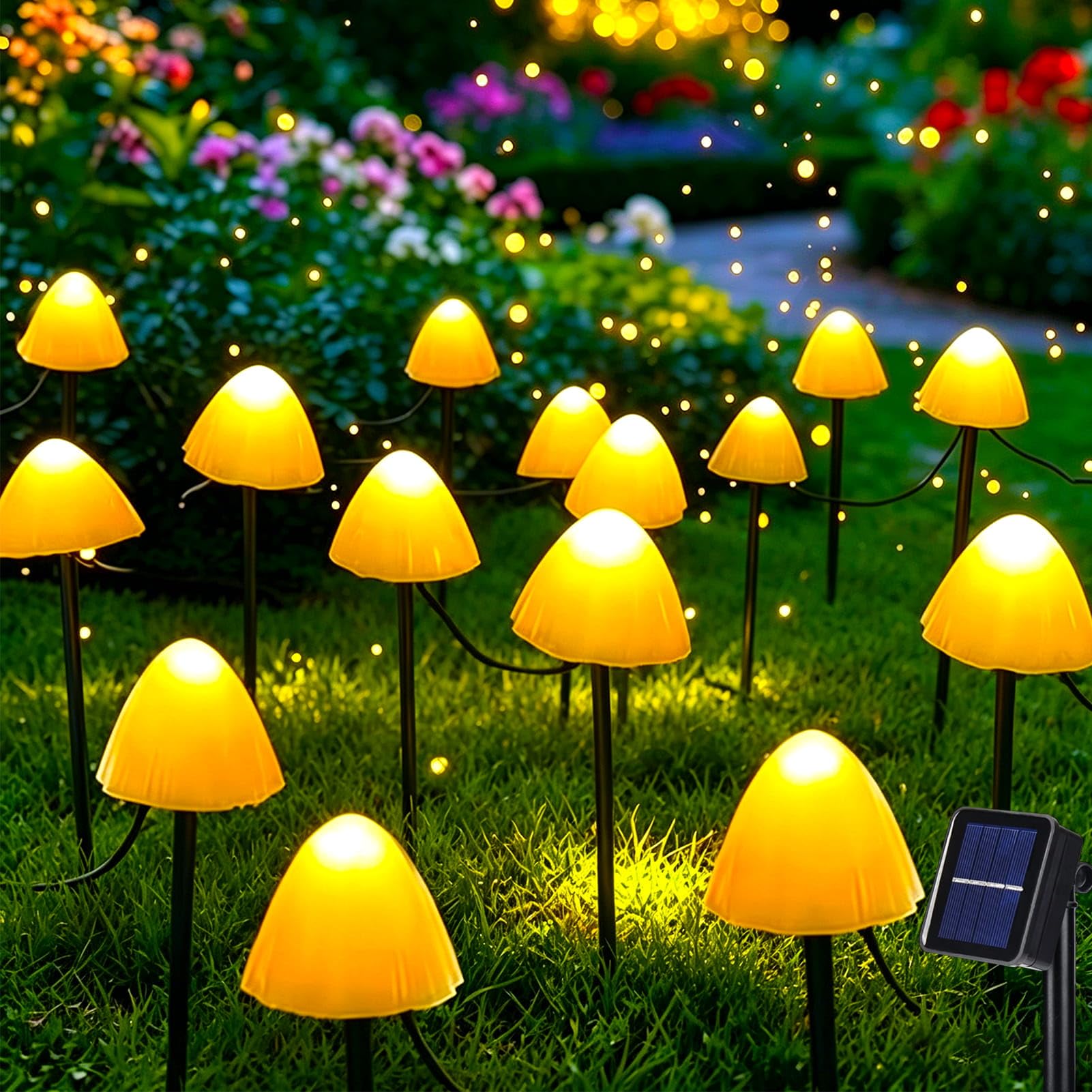 Dekofun Warm White Solar Garden Ornaments 7M 20 Led Mushroom Solar Lights, Outdoor Waterproof Mushroom Stake Lights For Pathway Landscape Patio Yard Lawn Backyard Wedding Party Decorations (Warm White)
