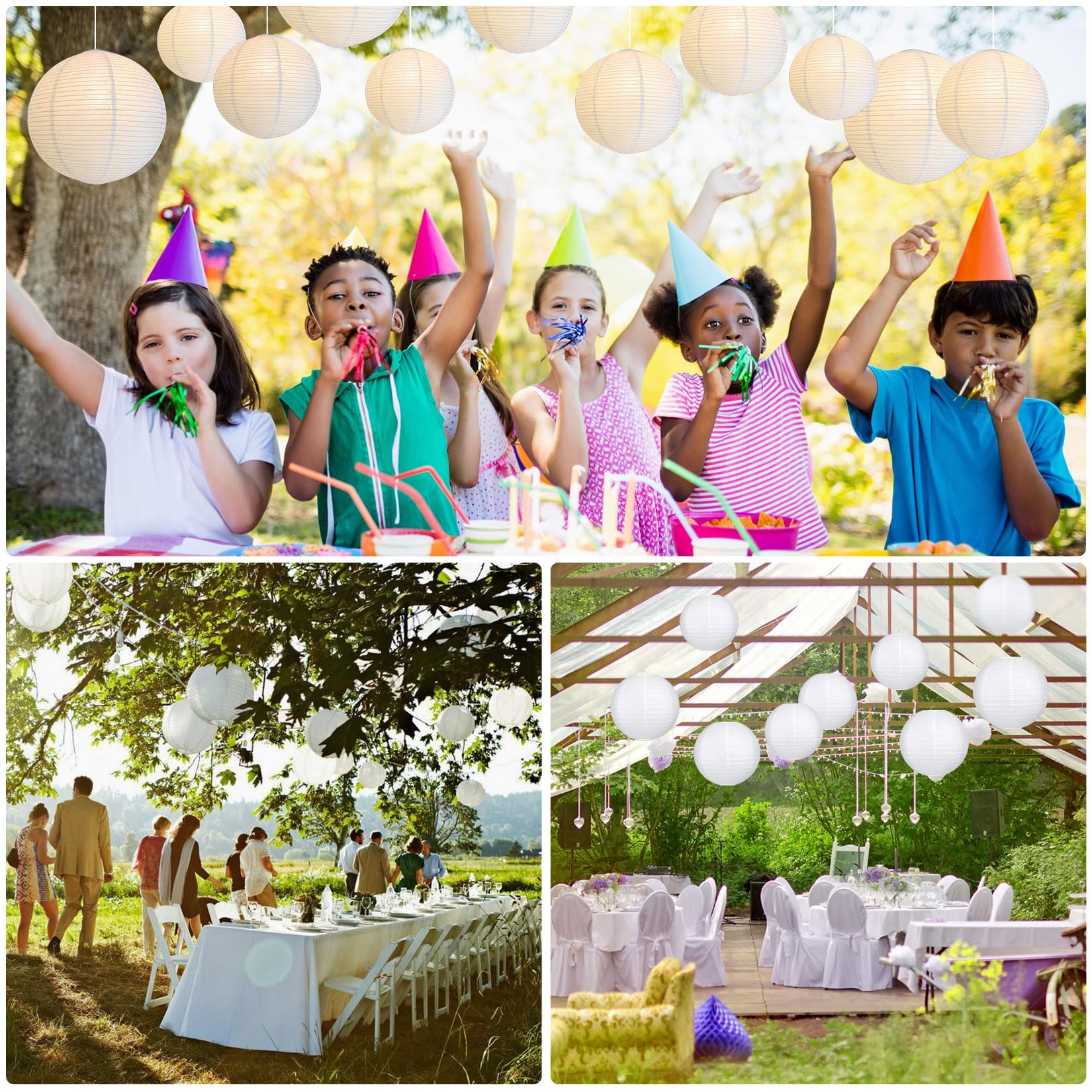 Idota 30 Stück Papierlampions Weiß mit LED Lichter, Hängende Papierlaternen mit 30 Warmweiß Mini LED Ballons Lichter Runde Papier Lampenschirm für Deko Hochzeit Gartenparty (Ø 15cm/20cm/25cm/30cm)