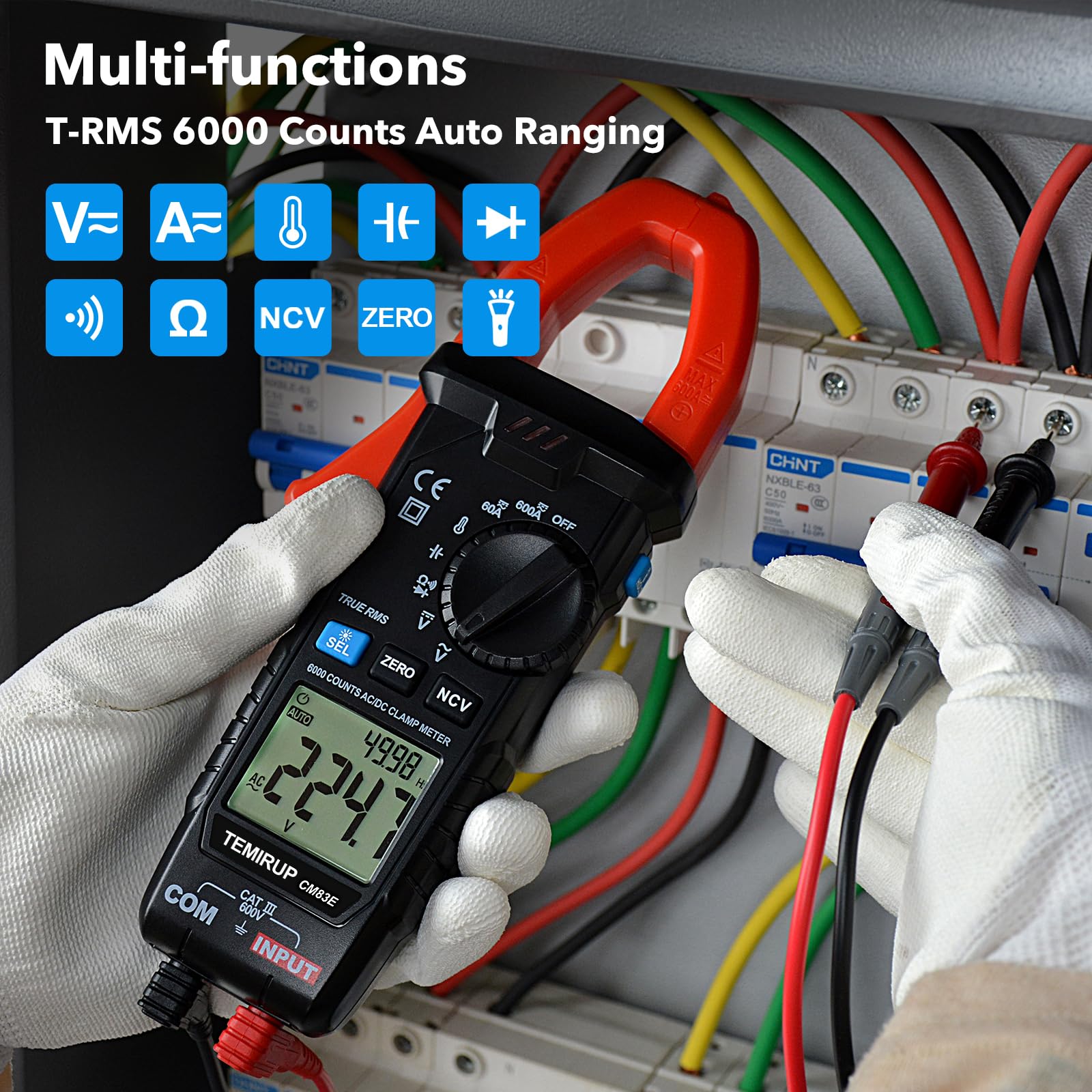 Digital Clamp Meter Multimeter, TRMS 6000 Counts 600A Current Amp Volt Meter, Auto-Ranging Voltage Tester Measures AC DC Current Voltage Resistance Capacitance Temperature Diodes Continuity NCV — Amazon image 2