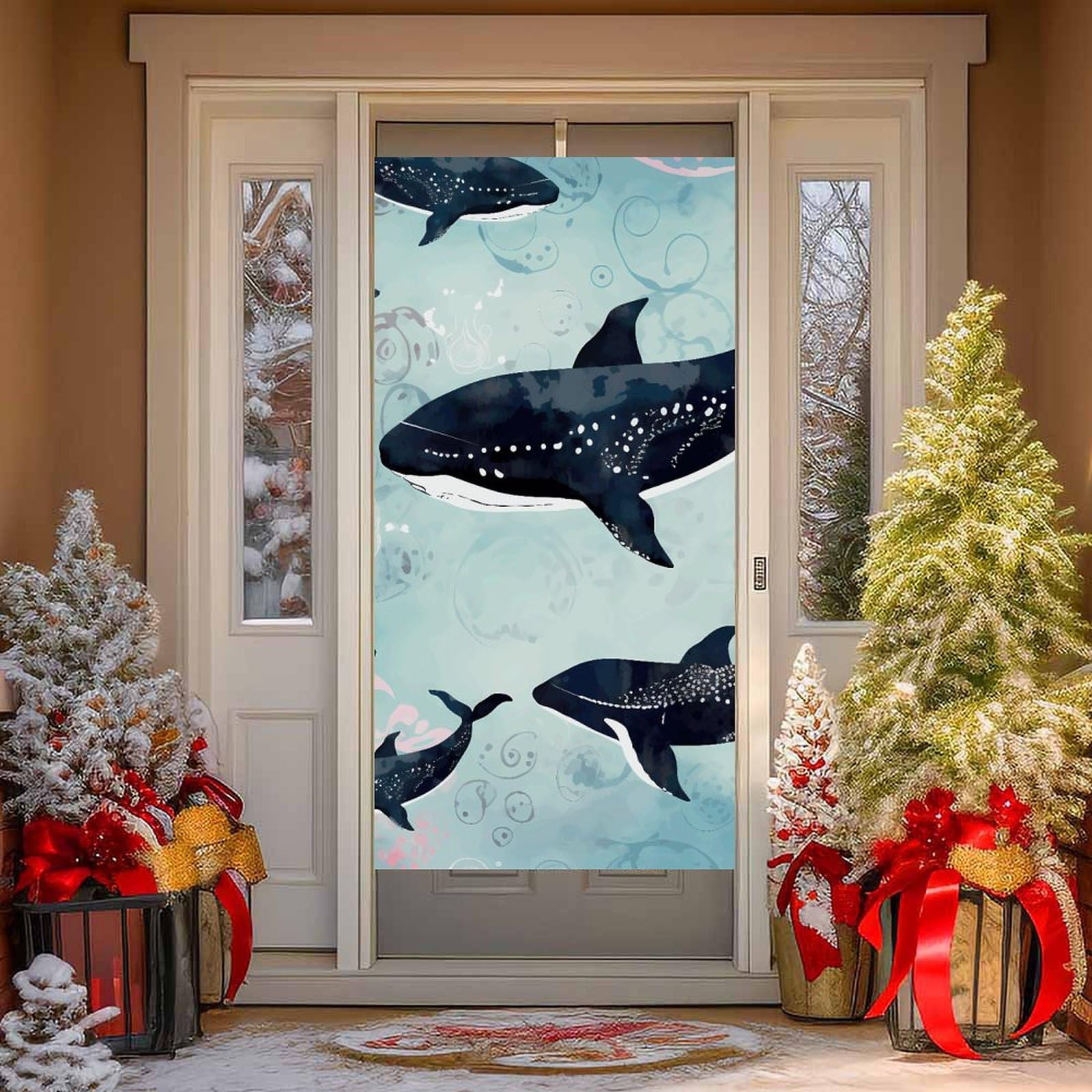 NONHAI Whale Door Cover Decoration Welcome Door Banner Porch Sign Photo Background DoorCurtains for Doorway Privacy Window Curtain Porch Cover Indoor Outdoor Decor 70.9x35.4in