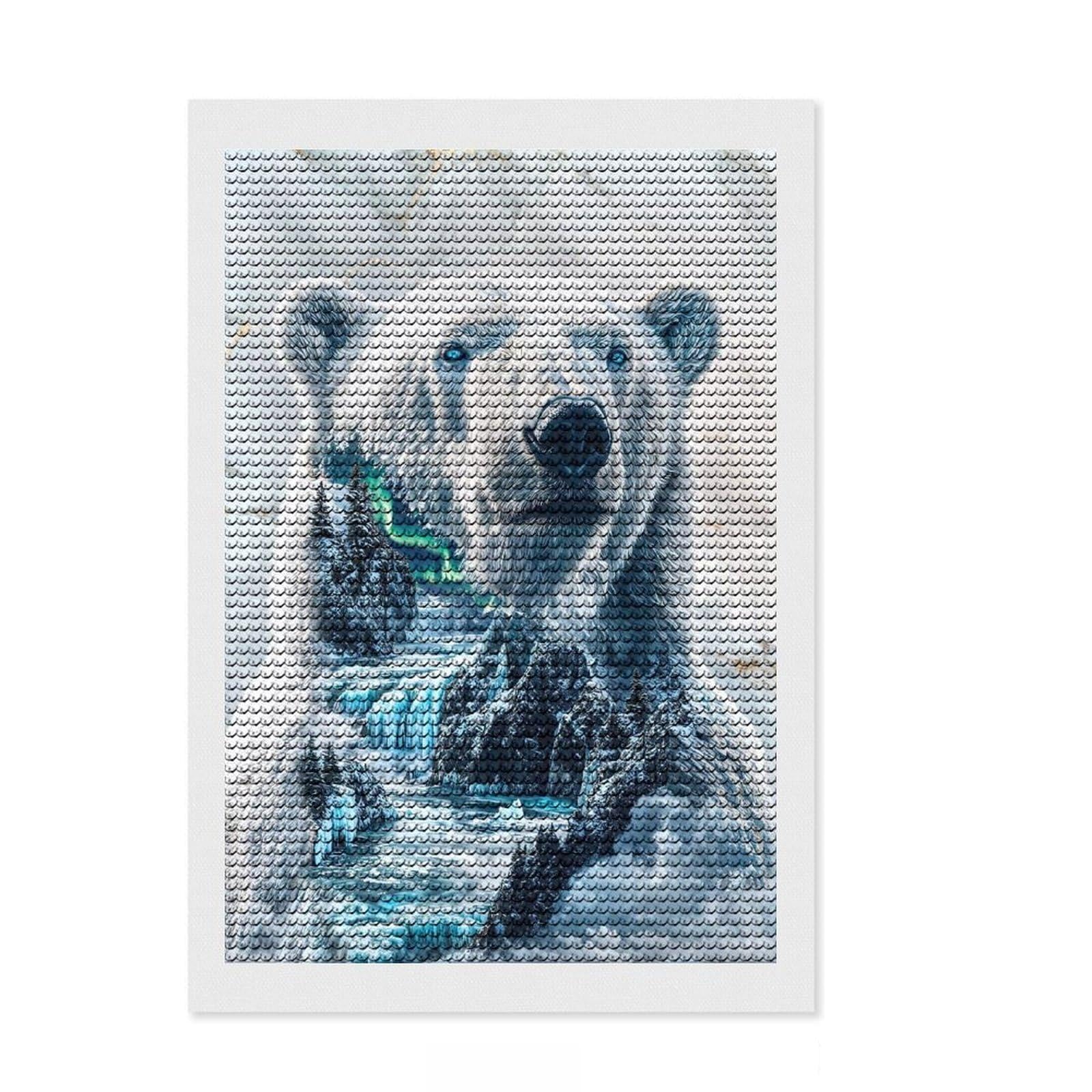 Junmoney Arctic Majesty Polar Bear Diamond Art Kit 8"x12", Christmas Gift, for Women, Stress Relief Craft, Farmhouse Decor, Printed Canvas