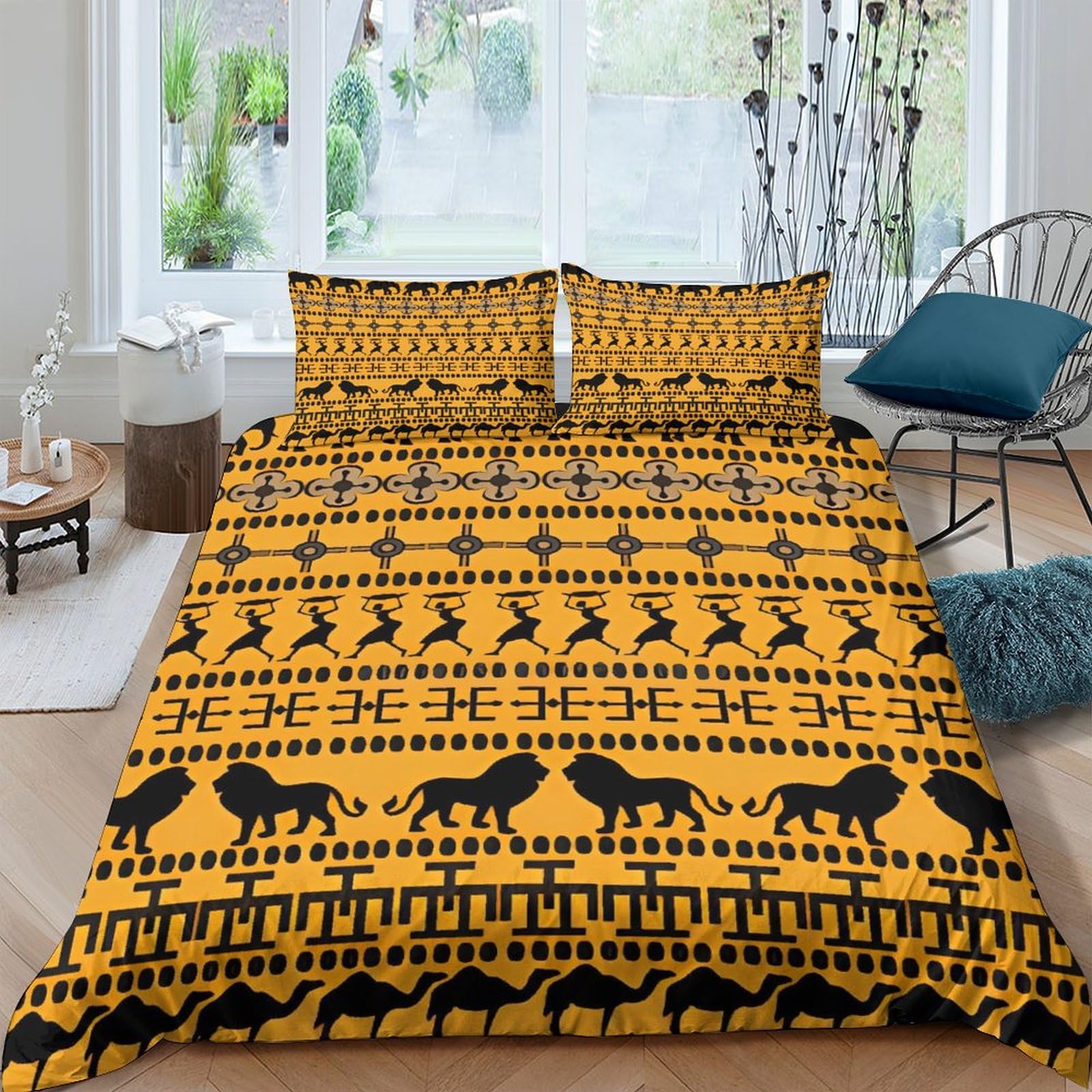 Housse de couette éléphant et lion 3D King 220x240cm avec taies d'oreiller en microfibre