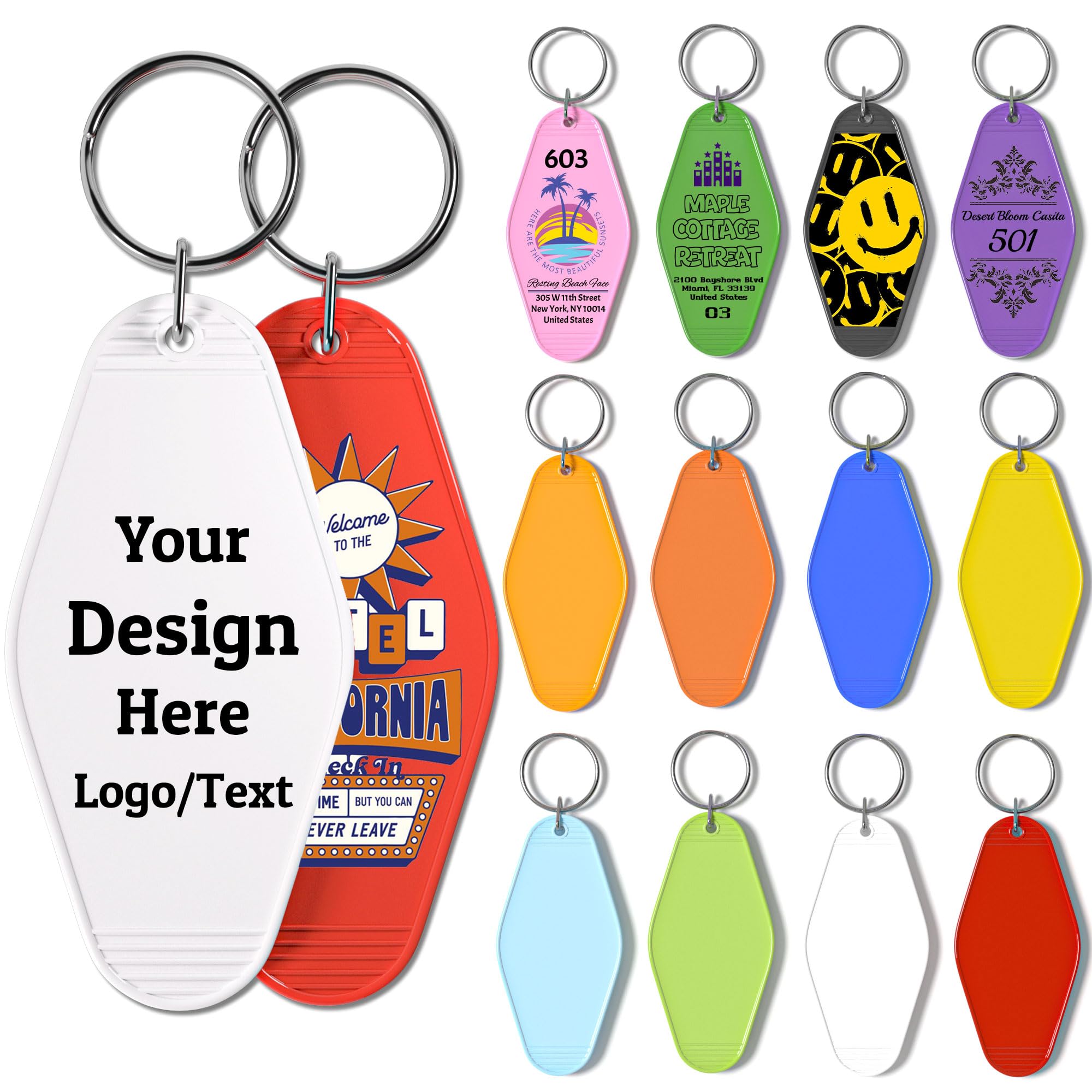 QEADEAYEA 30PCS Custom Hotel Motel Keychain, Vintage Motel Keychain Bulk with Logo/Text, Acrylic Keychains, Key Tags