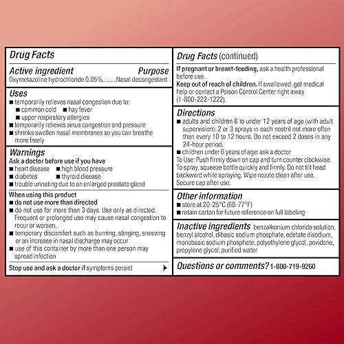 Miniatura 5 de Yaxa Basic Care Maximum Strength 12 Hour Nasal Spray, Oxymetazoline HCl Solution, Congestion Relief, Cold and Allergy Medicine, Decongestant, 1 fl