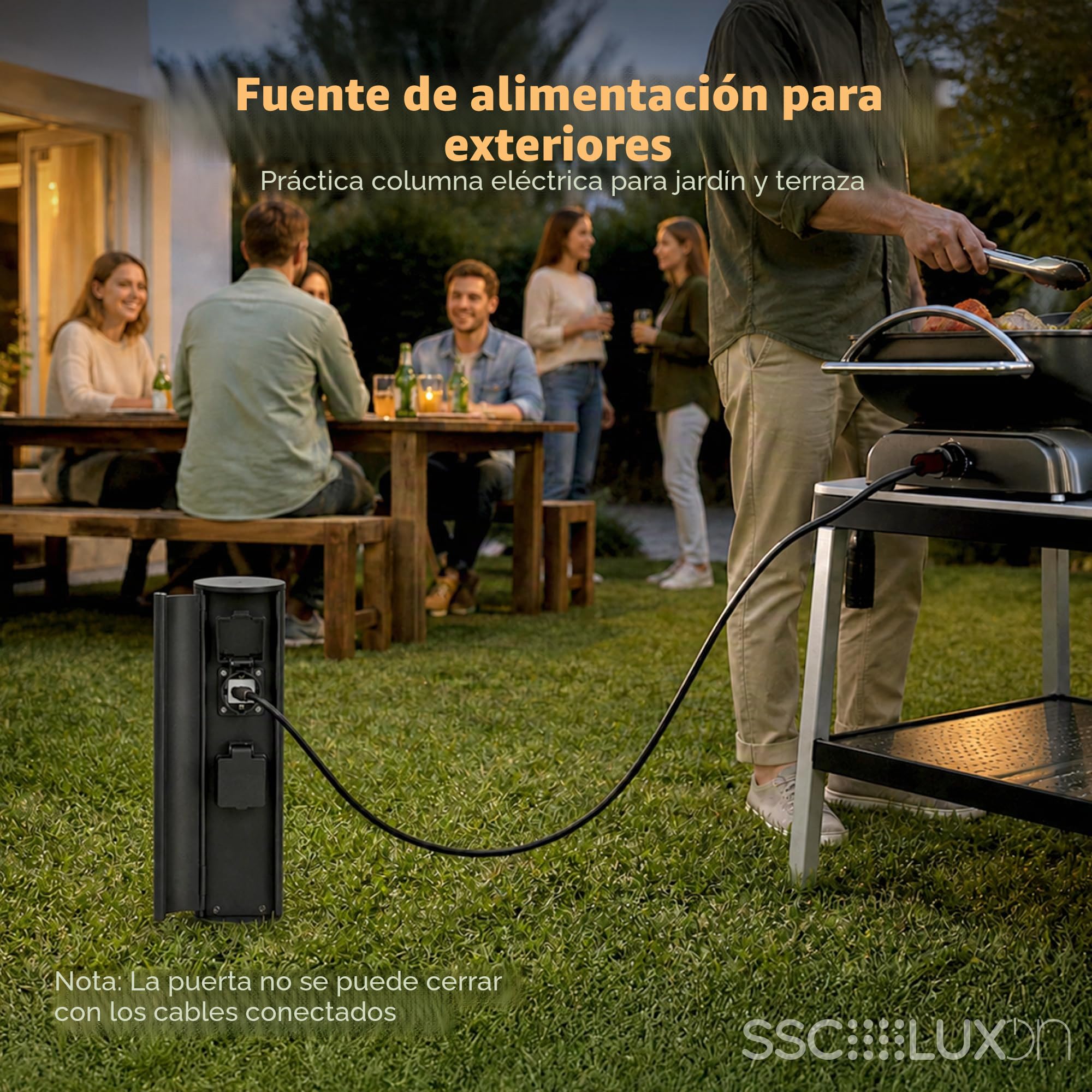 SSC-LUXon PALISO Design - Columna de enchufes con 2 enchufes para jardín y exterior, columna de energía con puerta, color negro, IP44, altura 39,5 cm