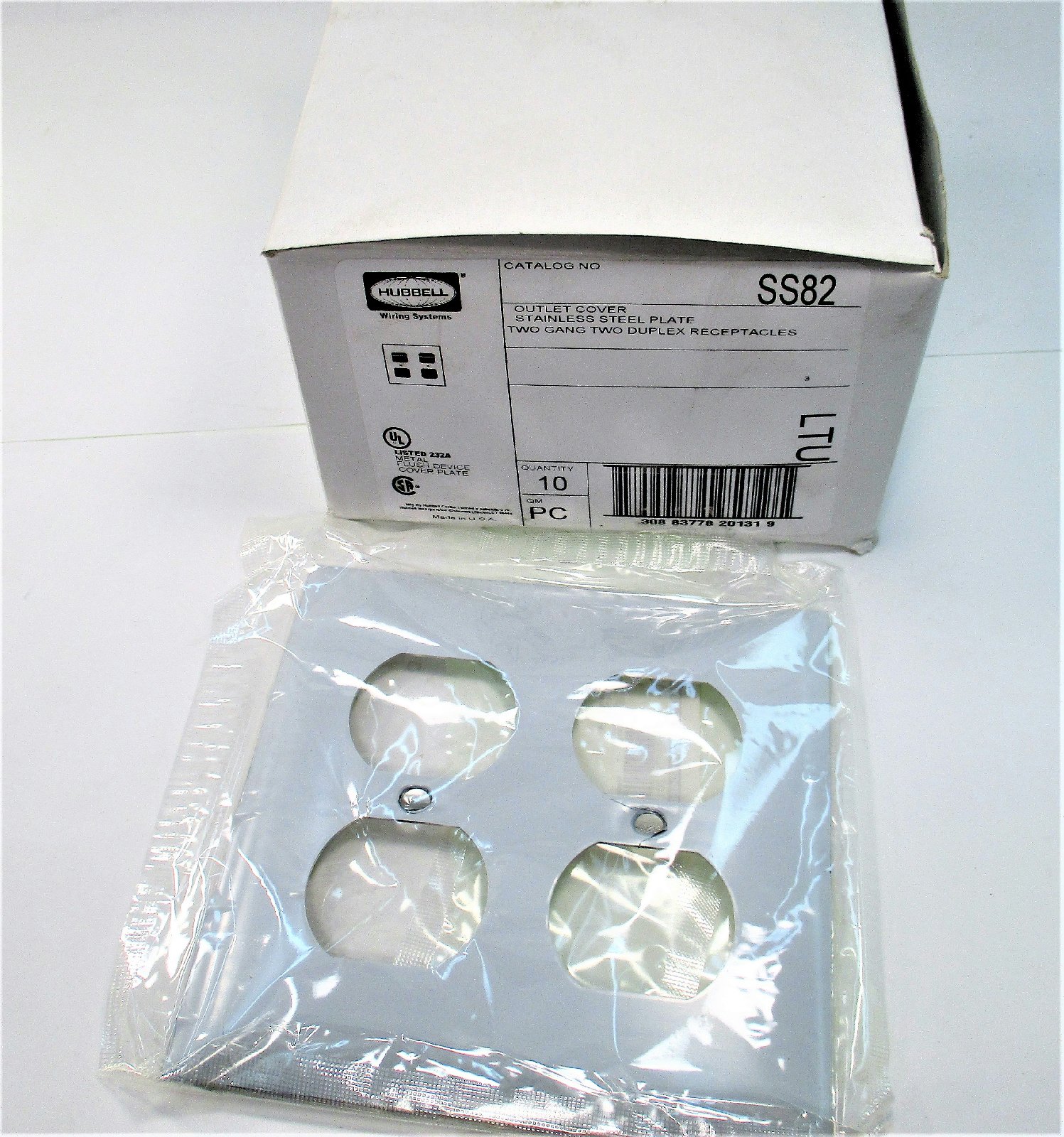 Hubbell SS82 Outlet Cover Stainless Steel 2 Gang 2 Duplex Receptacles Qty10 New