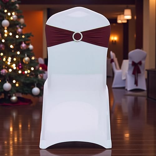 MDS - Paquete de 100 bandas de elastano para sillas con hebilla deslizante, bandas elásticas de ajuste universal para fiestas de Navidad, Acción de